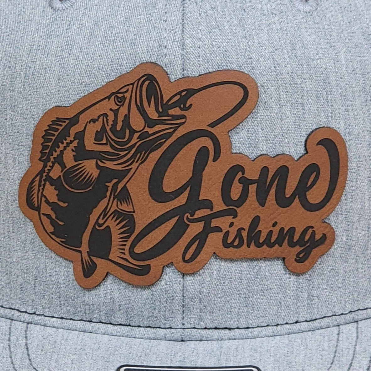 Gone Fishing Engraved Leatherette Hat Patch - MR01 - Image 2