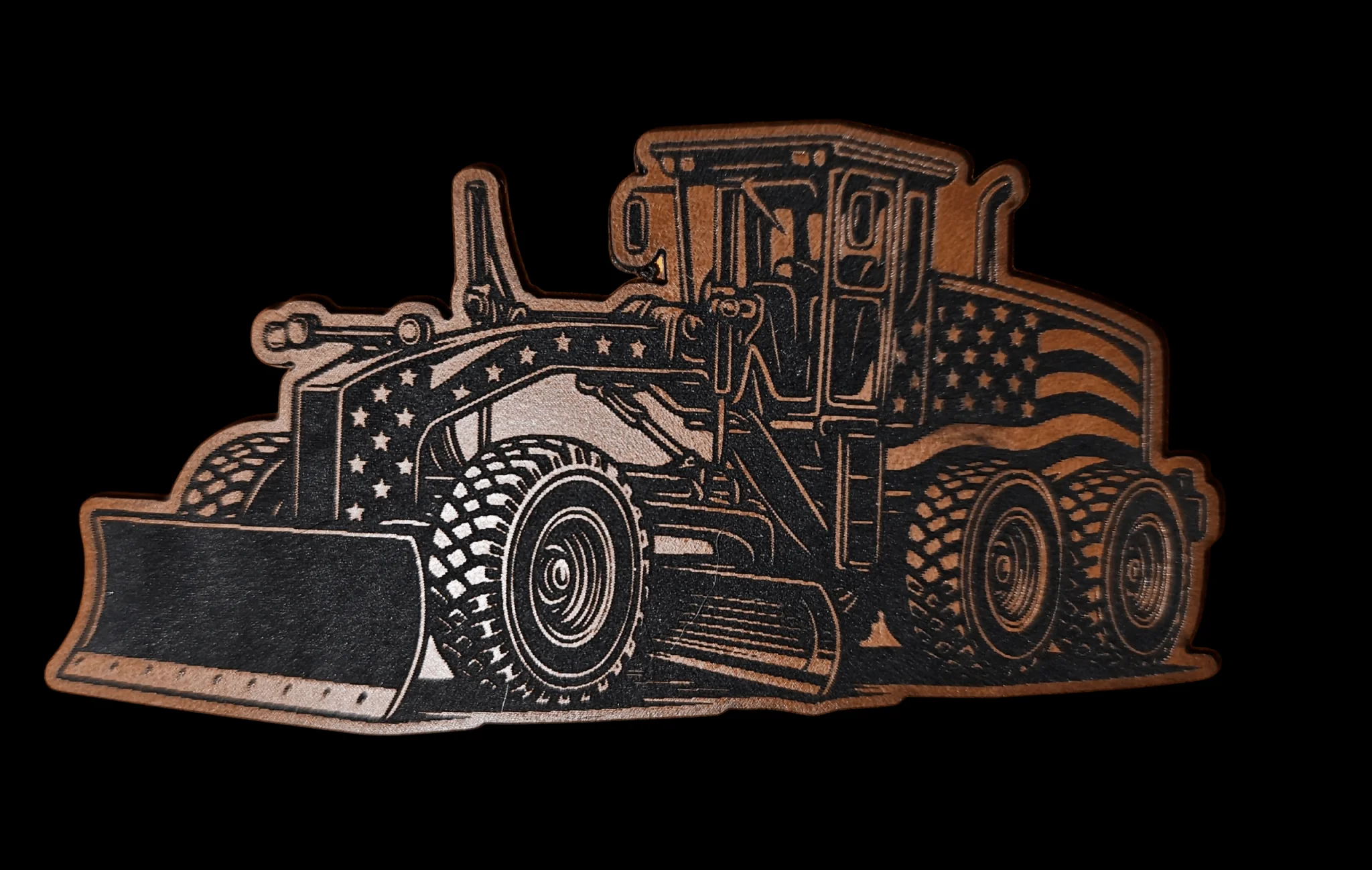Grader With Front Bland and American Flag
