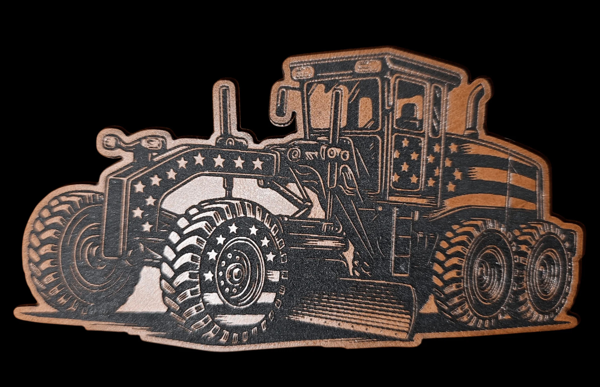 Grader With No Front Blade and American Flag