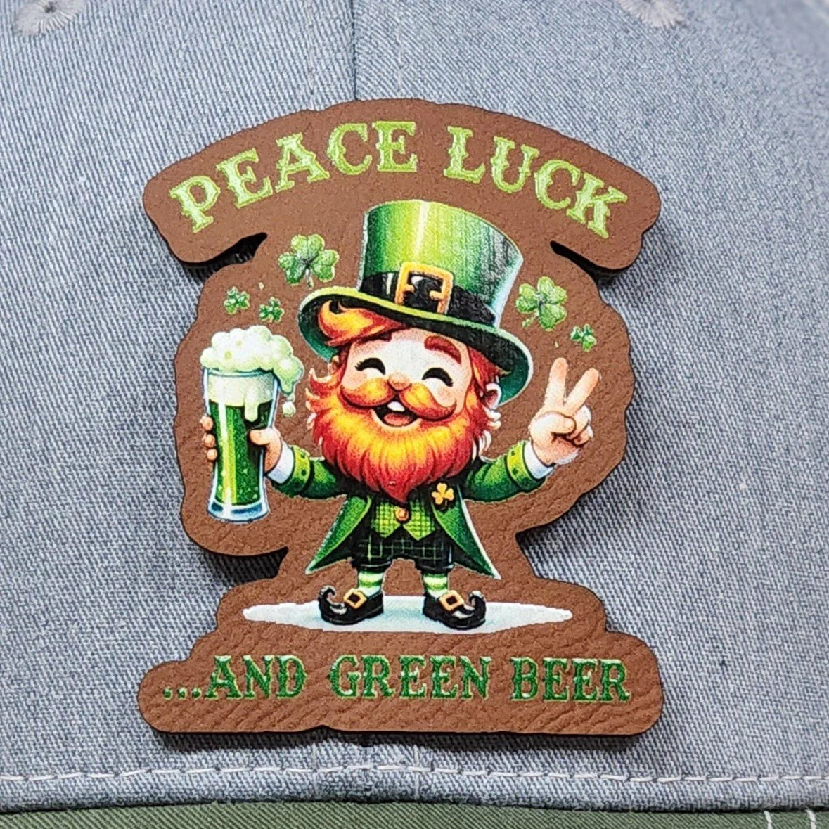 Green Beer UV Printed Leatherette Hat Patch - MR01