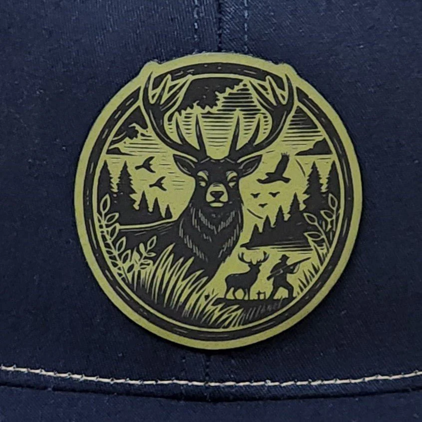 Green Deer Wilderness Engraved Leatherette Hat Patch - MR01