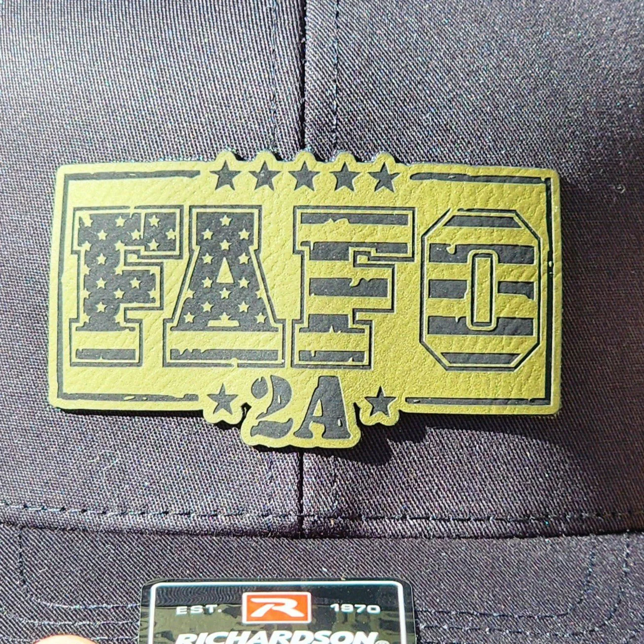 Green FAFO 2A Patriotic Badge Engraved Leatherette Hat Patch - MR01