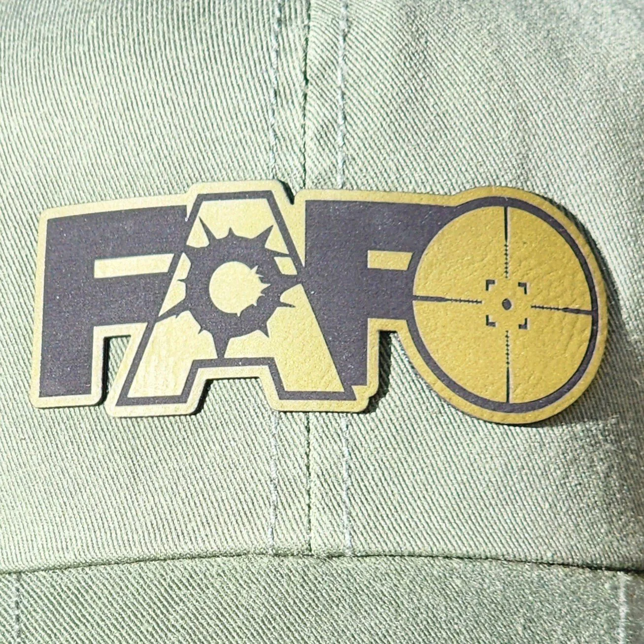 Green FAFO: Tactical Precision Emblem Engraved Leatherette Hat Patch - MR01