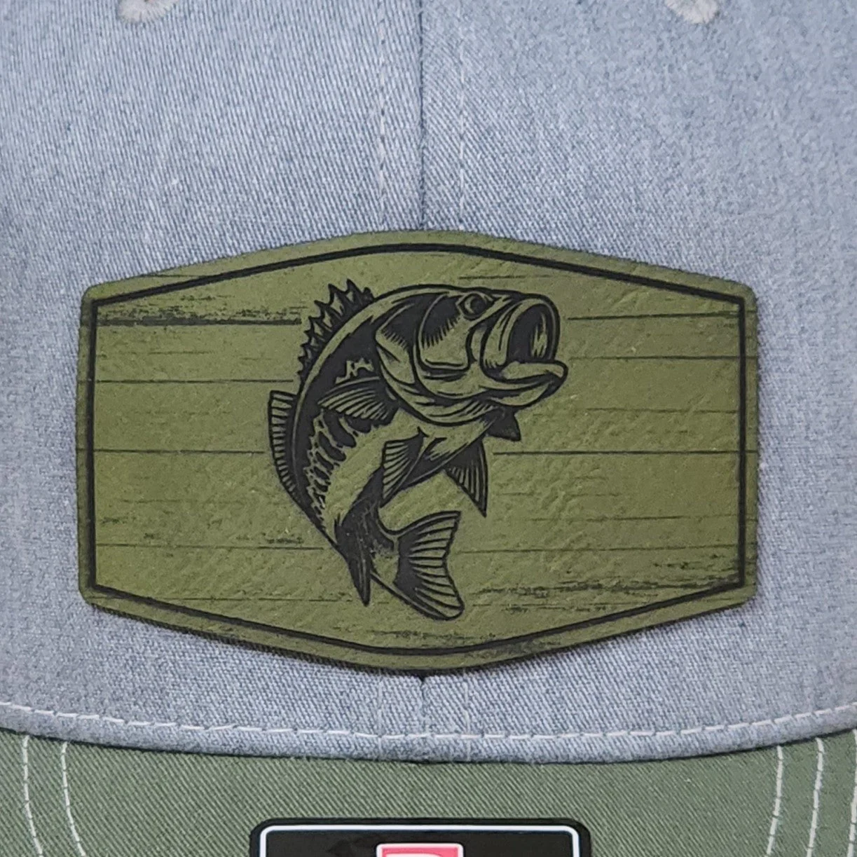 Green Fish Engraved Leatherette Hat Patch - MR01