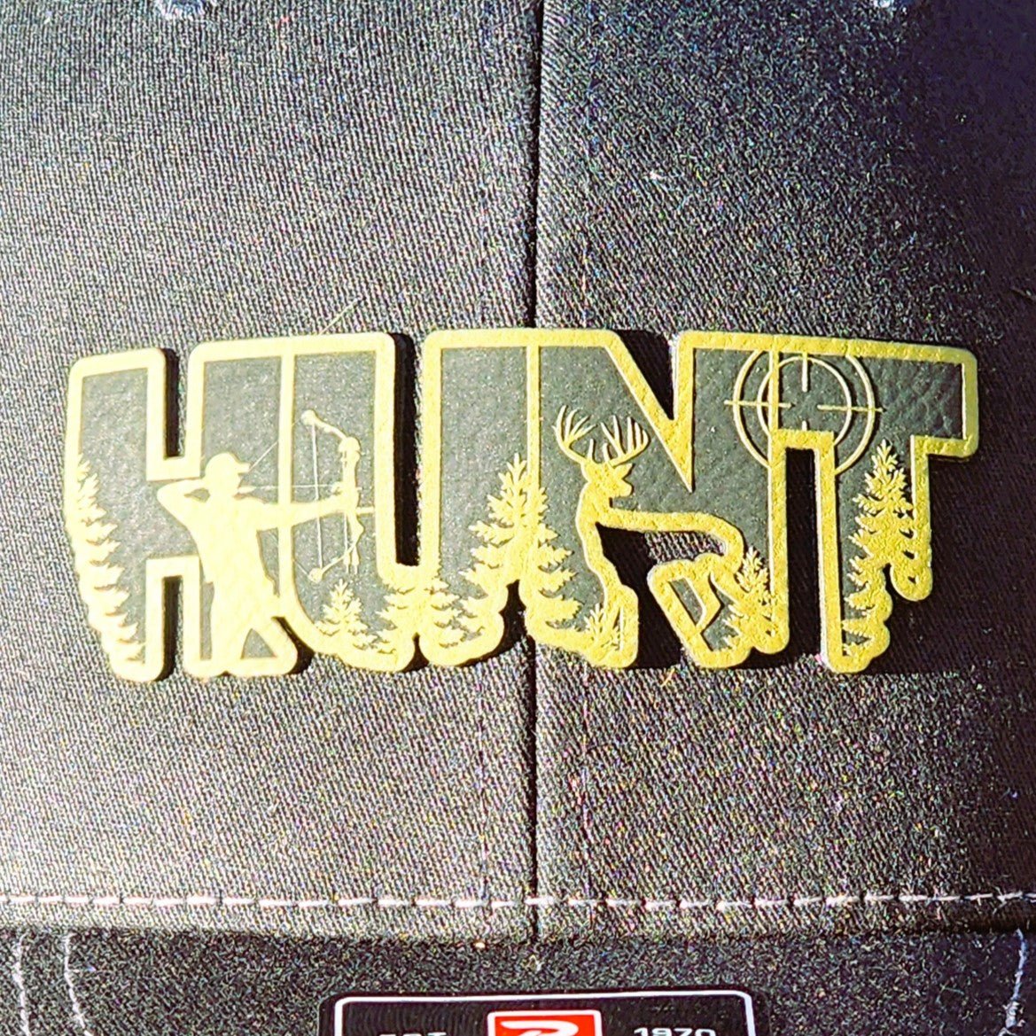 Green Hunt Engraved Leatherette Hat Patch - MR01
