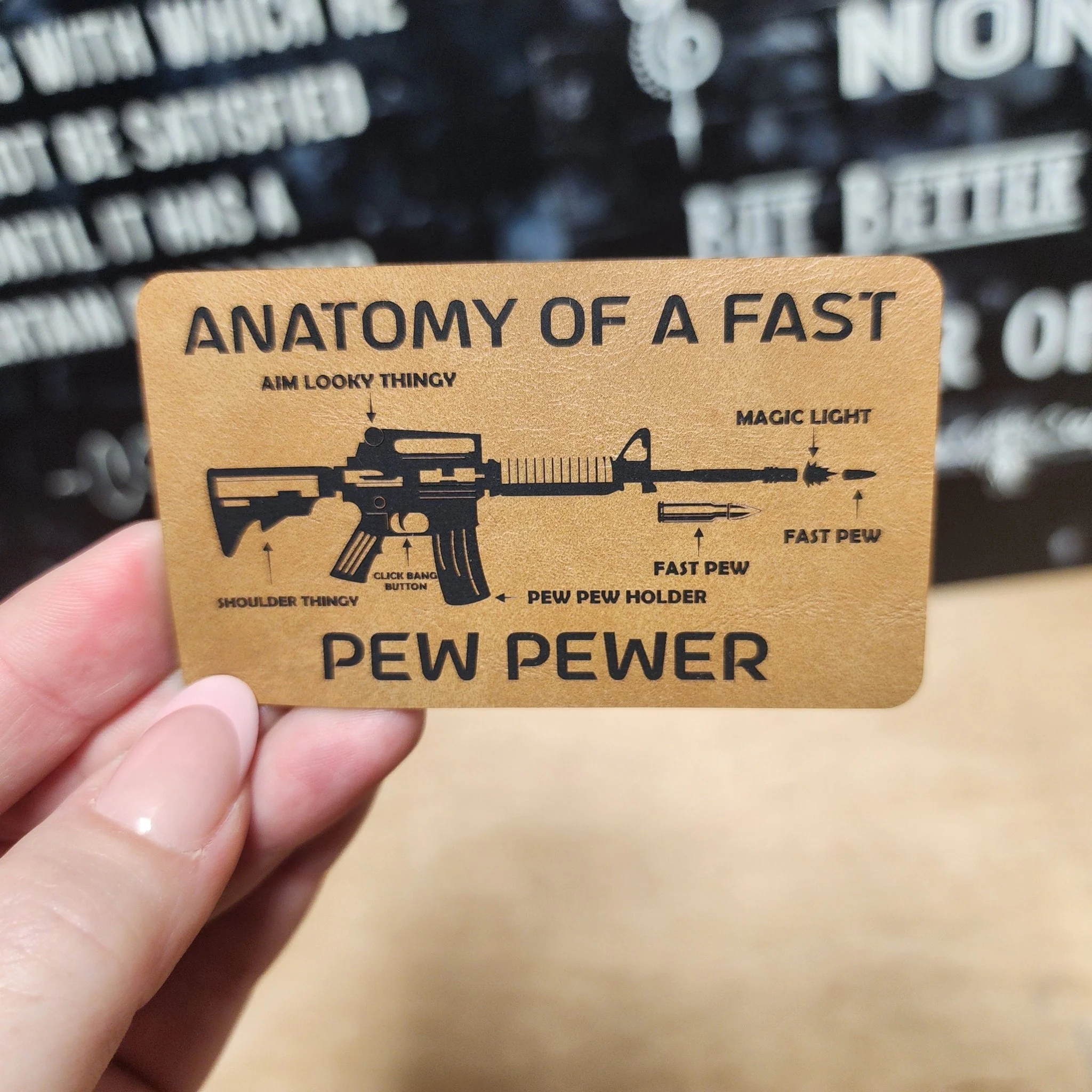 Gun Anatomy Pew Pew Engraved Leatherette Hat Patch - MR01
