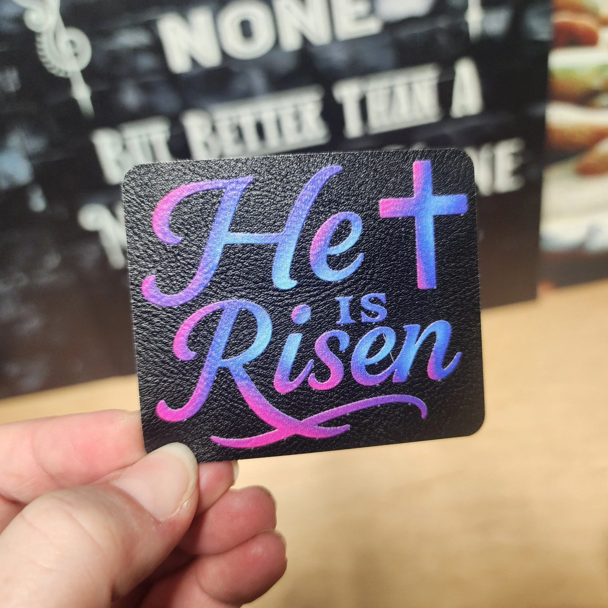 He is Risen Easter Church UV Printed Leatherette Hat Patch - MR01