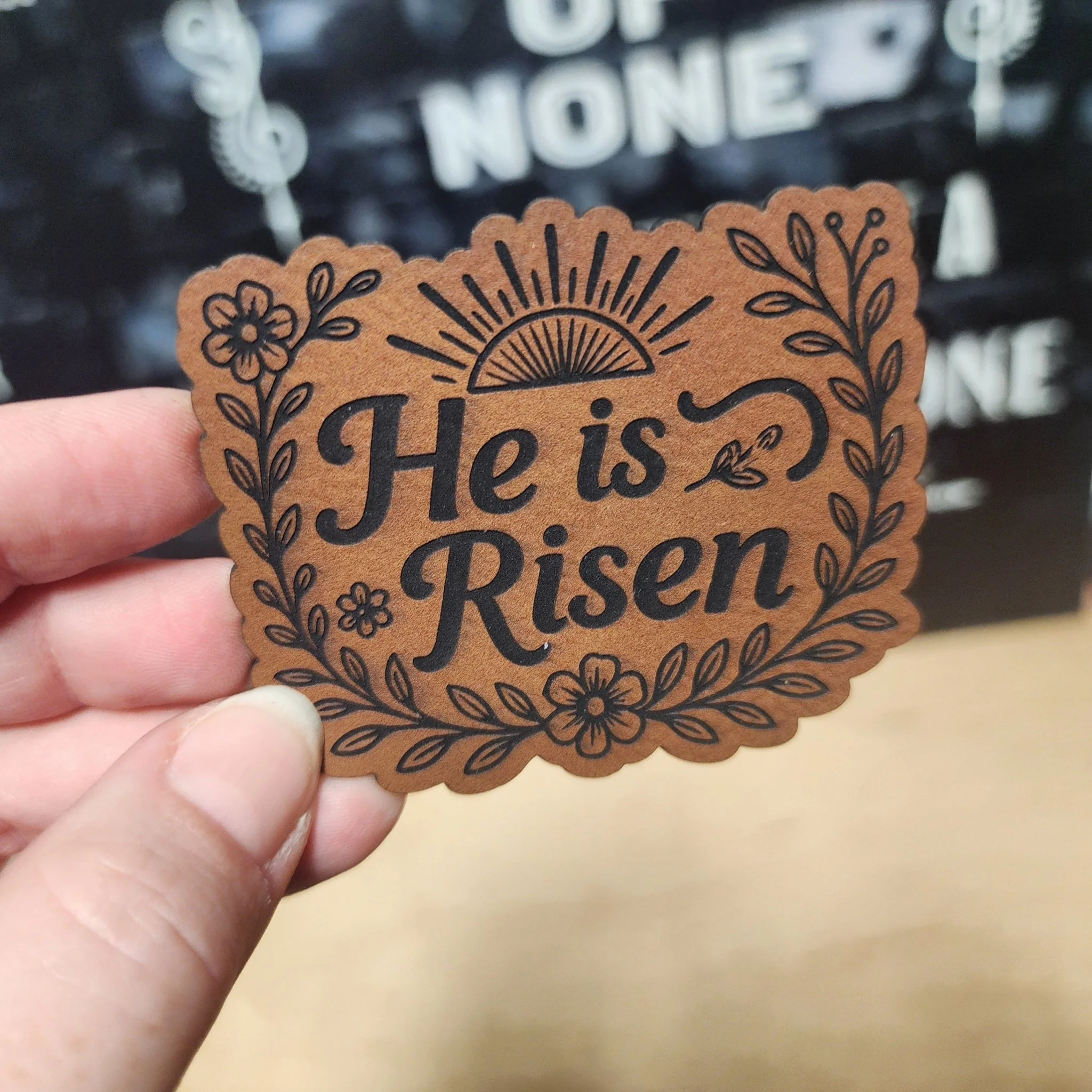 He Is Risen Engraved Leatherette Hat Patch - MR01