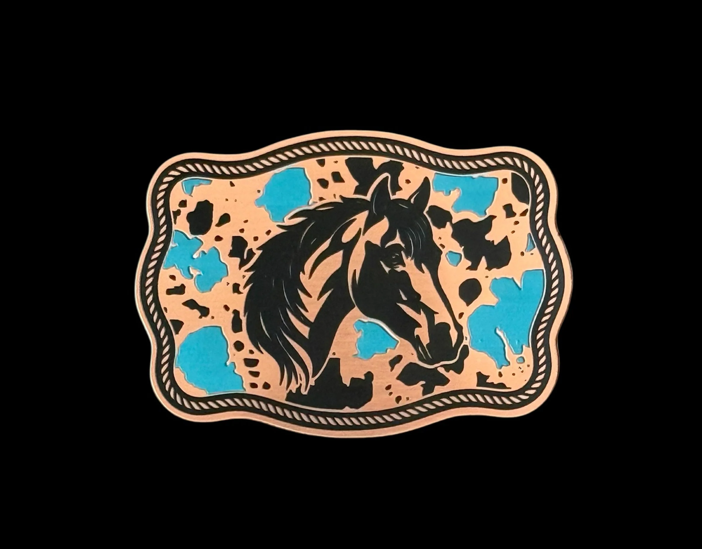 Horse on Cowhide Buckle Western Design Tri-Layer Acrylic Hat Patch - Image 2