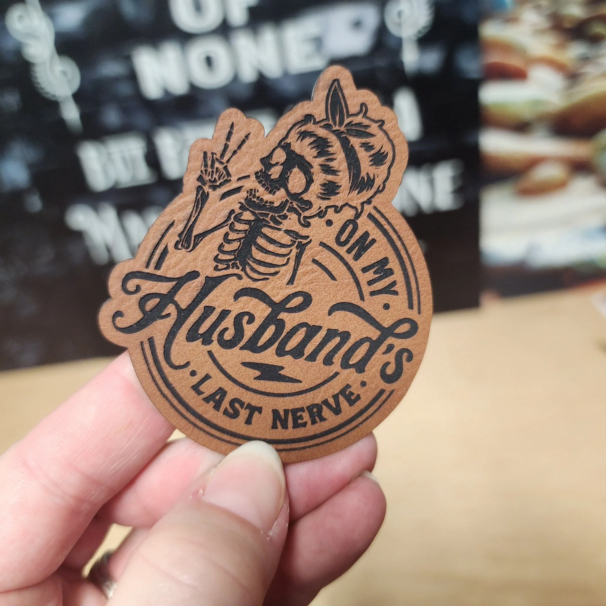Husband's Last Nerve (Rawhide) Engraved Leatherette Hat Patch - MR01