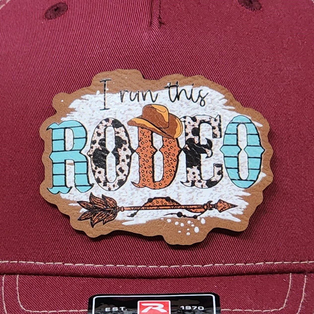 I Run This Rodeo UV Printed Leatherette Hat Patch - MR01