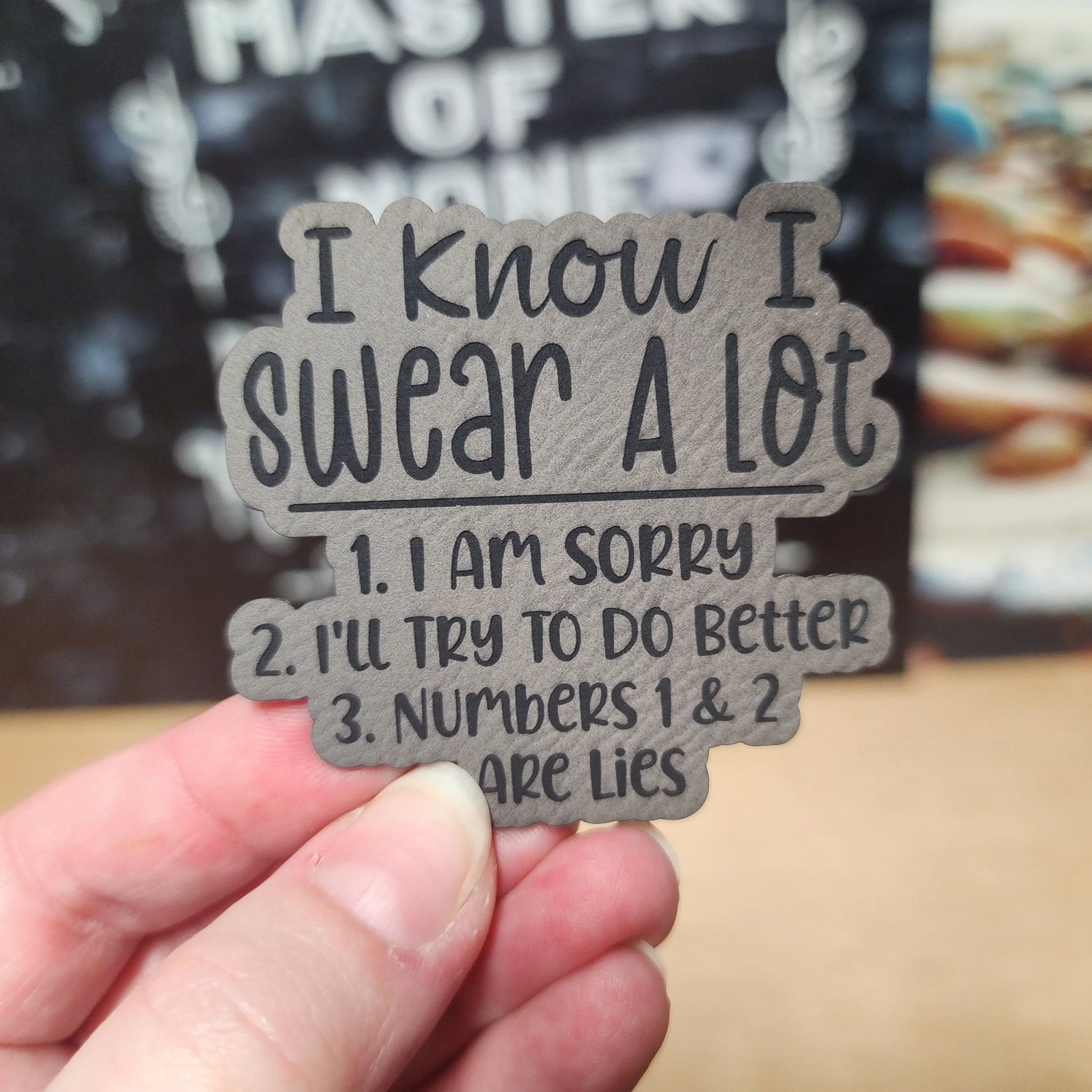 I Swear A Lot (Grey) Engraved Leatherette Hat Patch - MR01