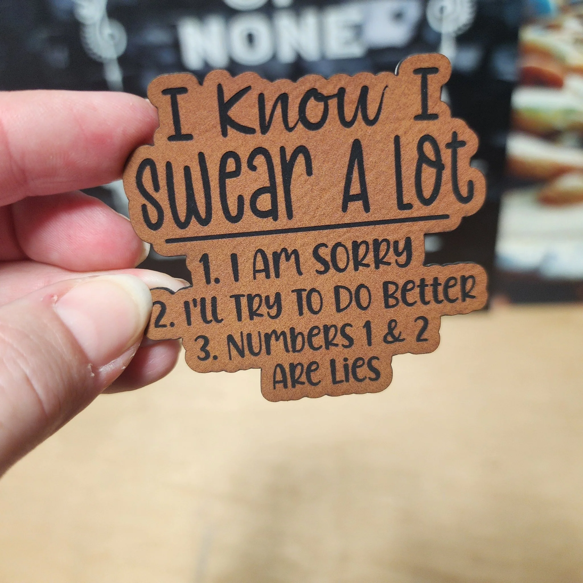 I Swear A Lot (Rawhide) Engraved Leatherette Hat Patch - MR01