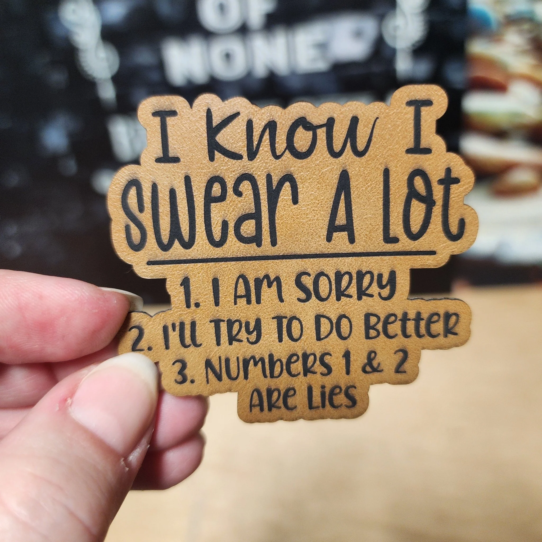 I Swear A Lot (Saddle Tan) Engraved Leatherette Hat Patch - MR01