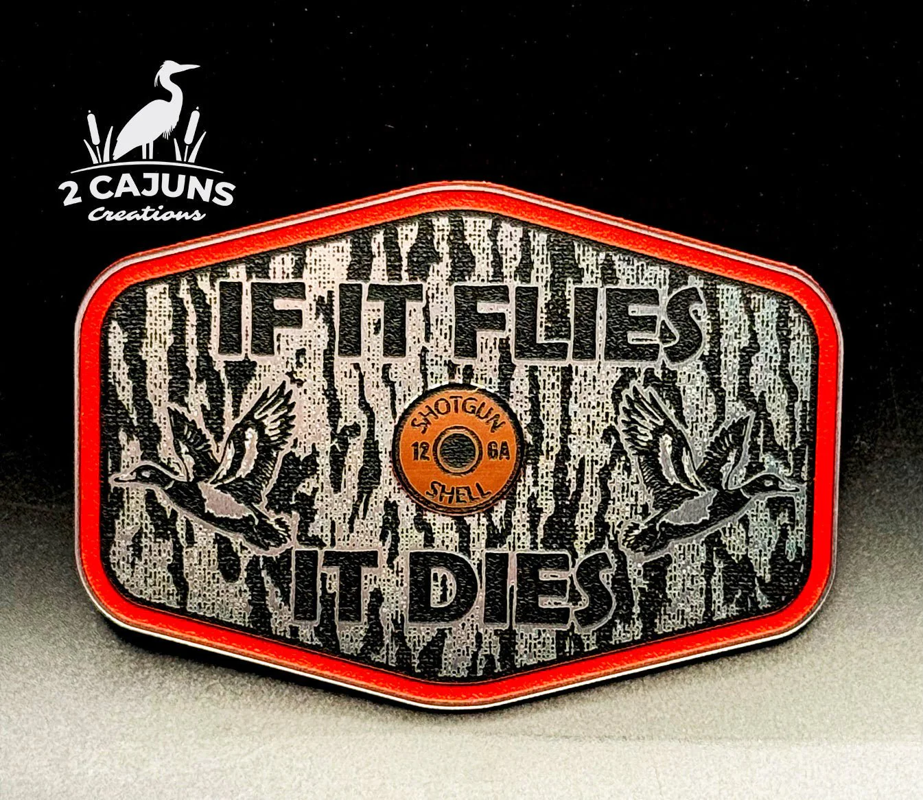 If It Flies Acrylic Hat Patch Tree Bark Design with Copper Acrylic Insert - 2 Pieces - 4 Colors Available - Image 4
