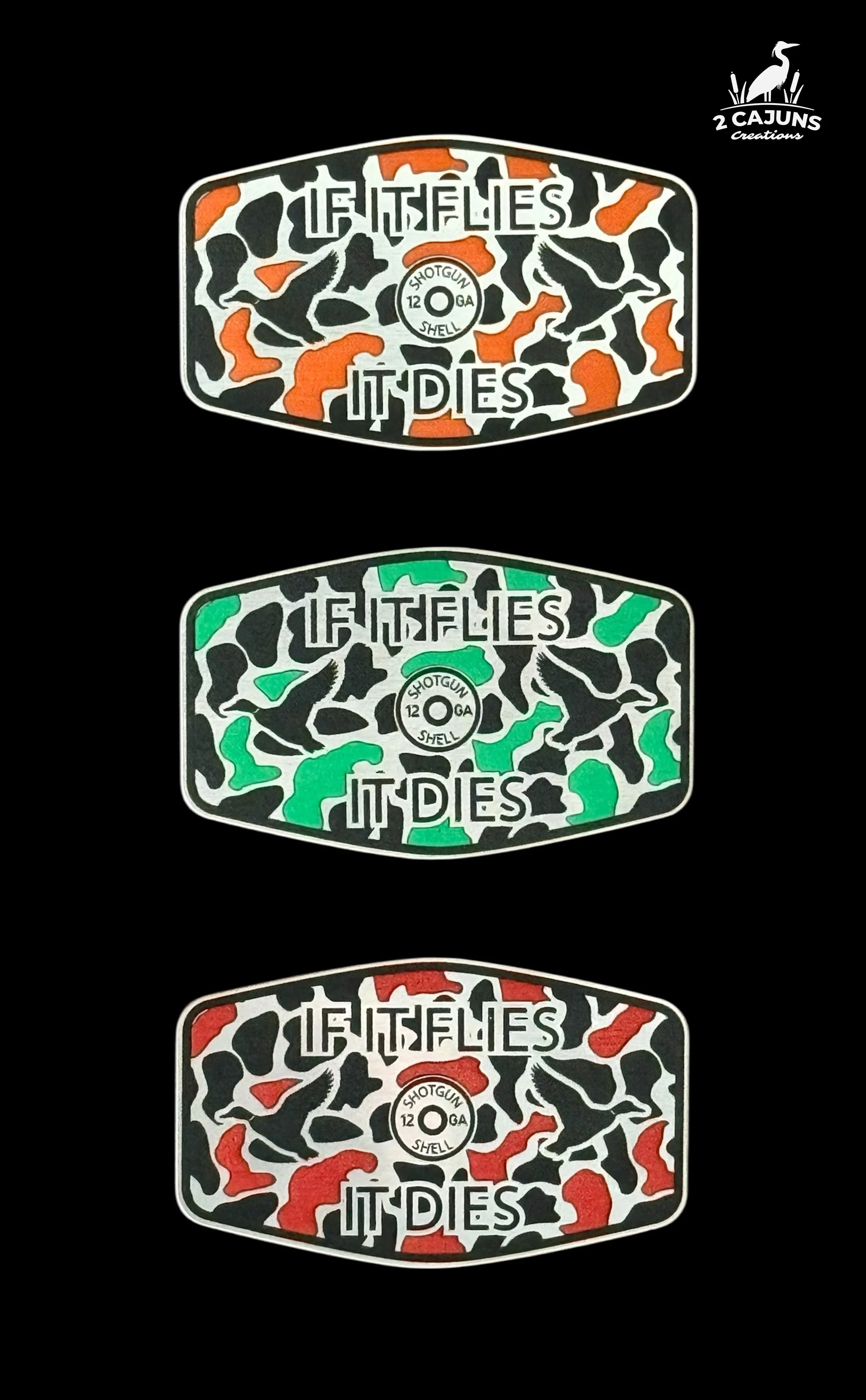 If It Flies It Dies Acrylic Hat Patch - 3 Colors Available