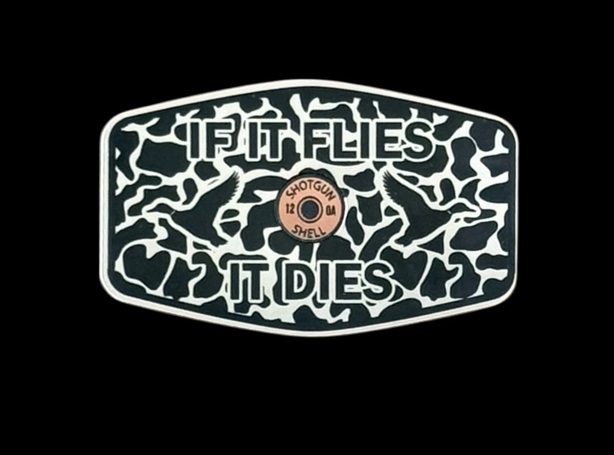 If It Flies It Dies Acrylic Hat Patch with Copper Shell - 2 Pieces - 3 Colors Available - Image 5