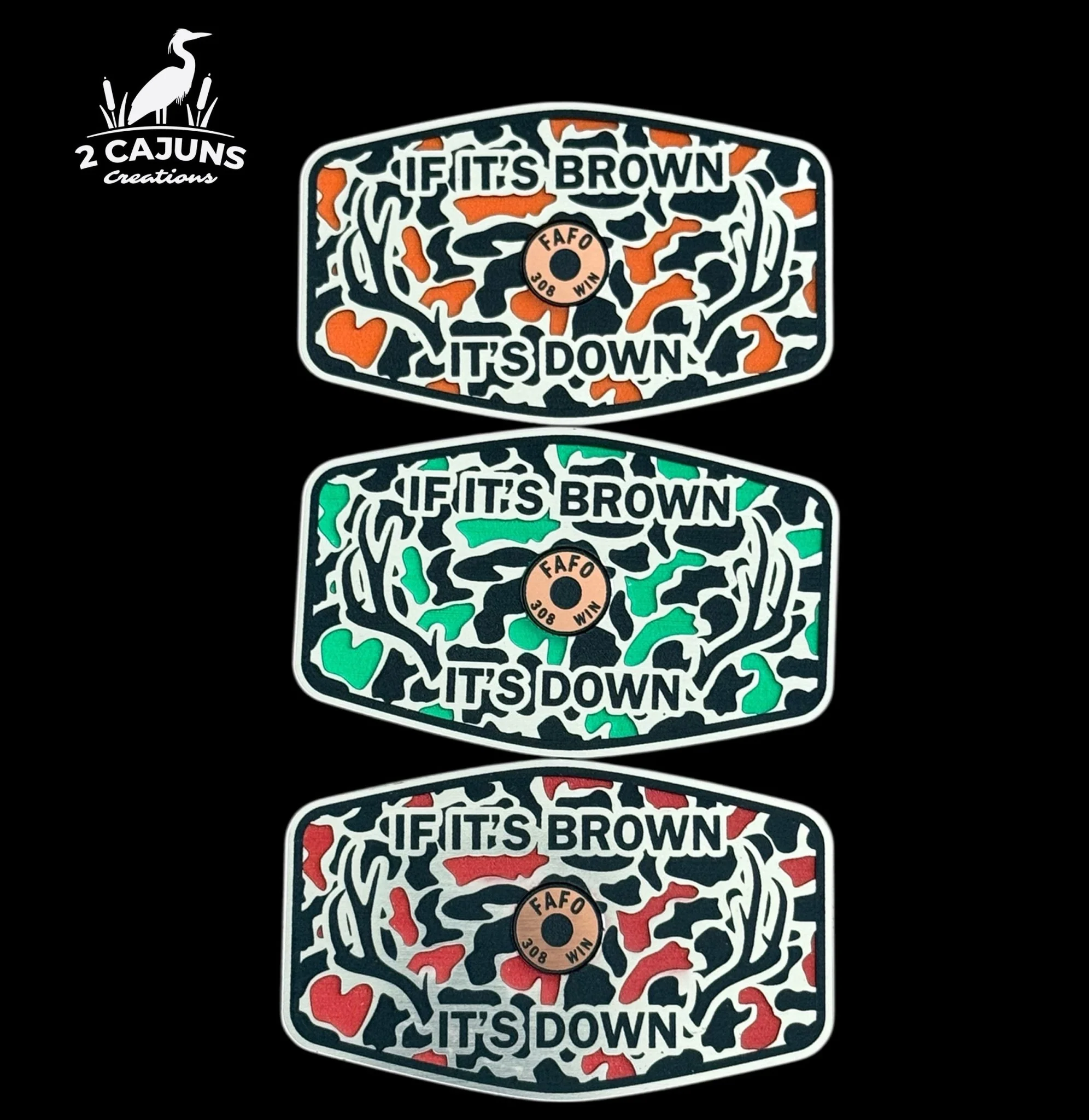 If It's Brown It's Down Acrylic Hat Patch with Copper Shell - 2 Pieces - 3 Colors Available