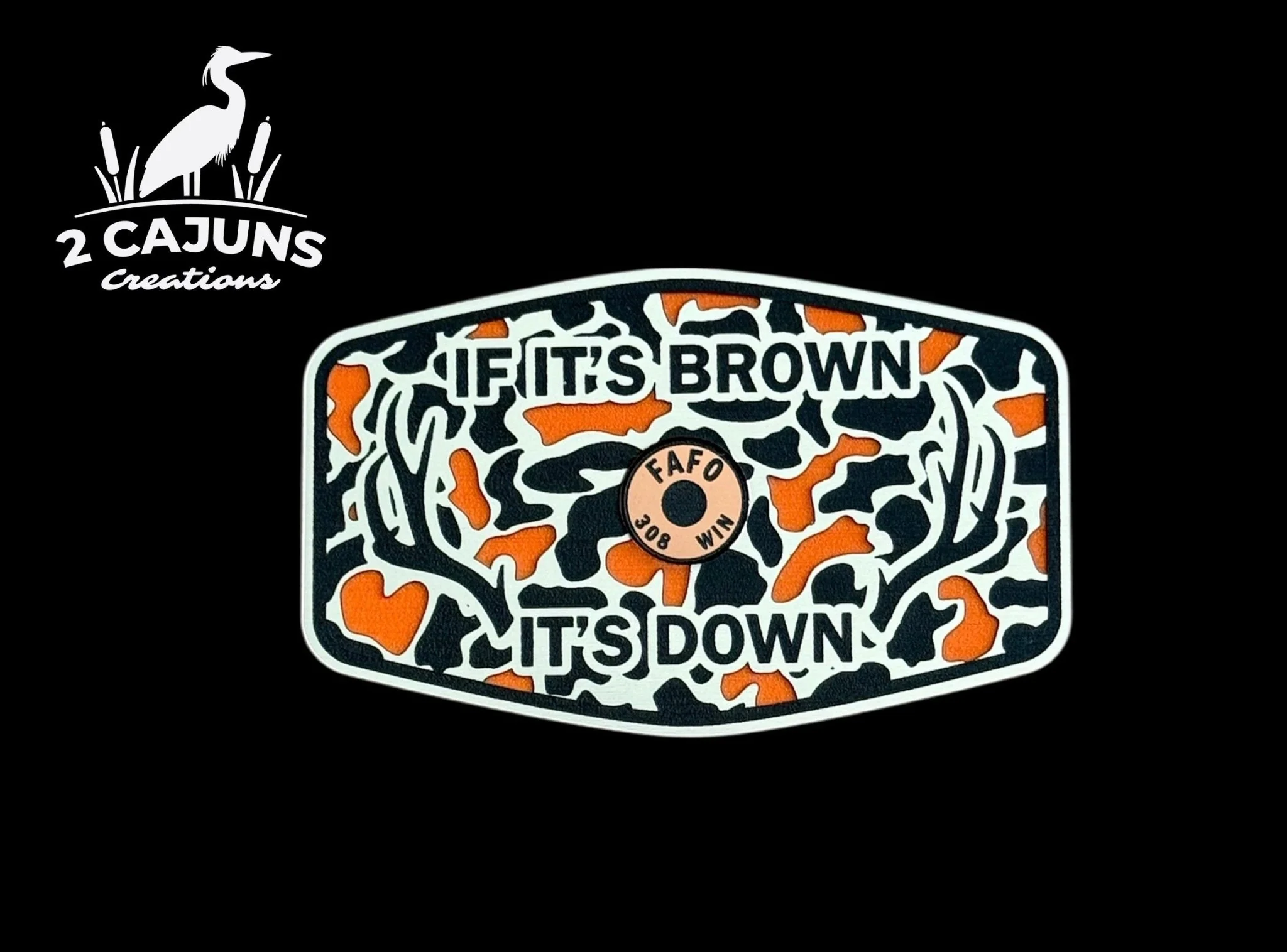 If It's Brown It's Down Acrylic Hat Patch with Copper Shell - 2 Pieces - 3 Colors Available - Image 2