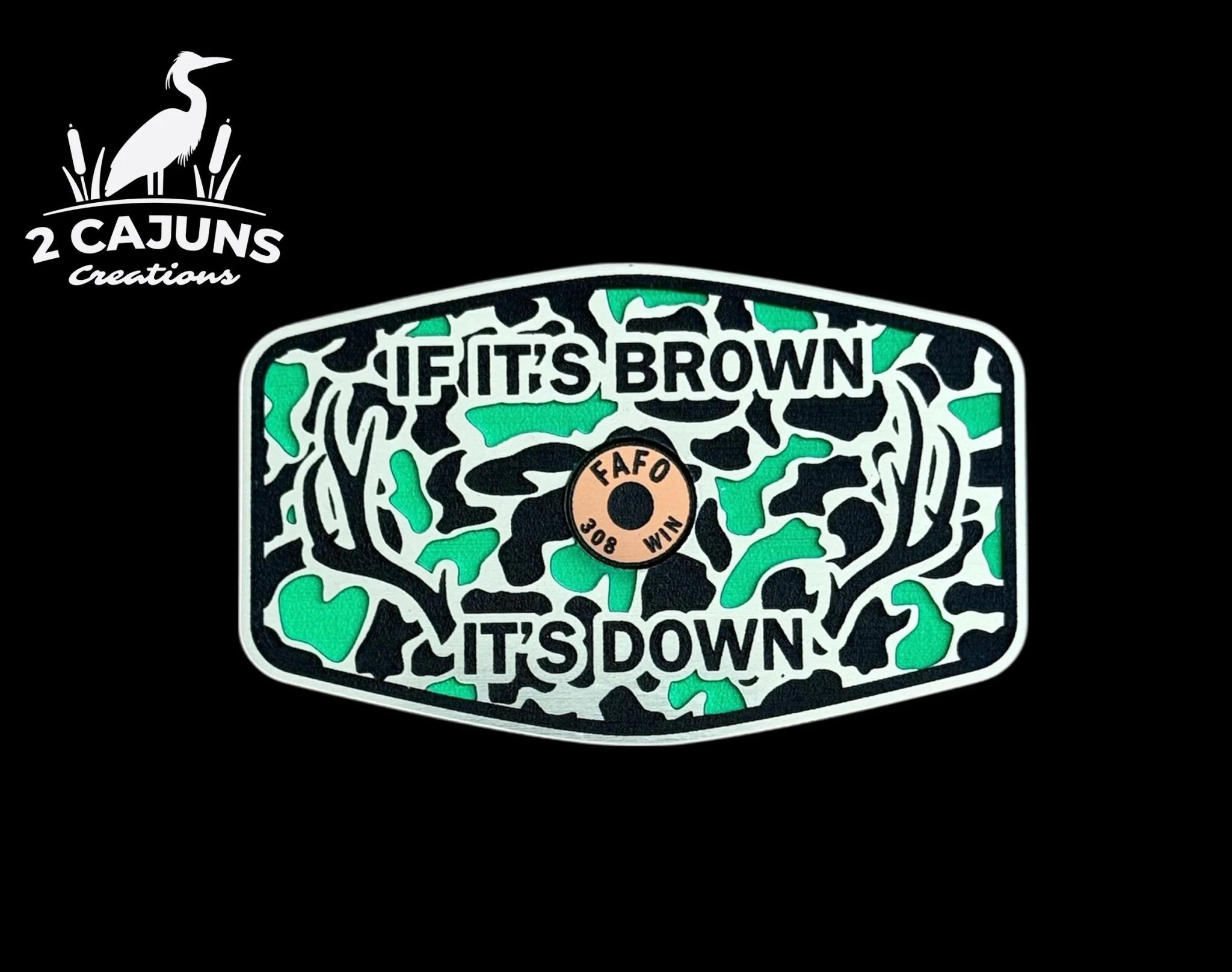 If It's Brown It's Down Acrylic Hat Patch with Copper Shell - 2 Pieces - 3 Colors Available - Image 3