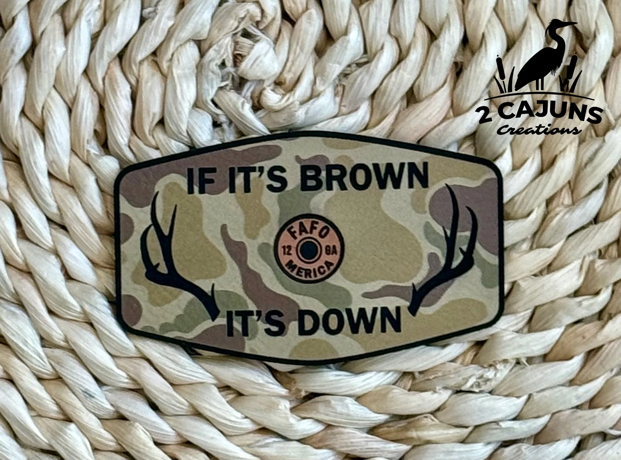 If It's Brown It's Down Leatherette Hat Patch with Copper Acrylic Shell Insert - FAFO Edition - 3 Colors Available - Image 2