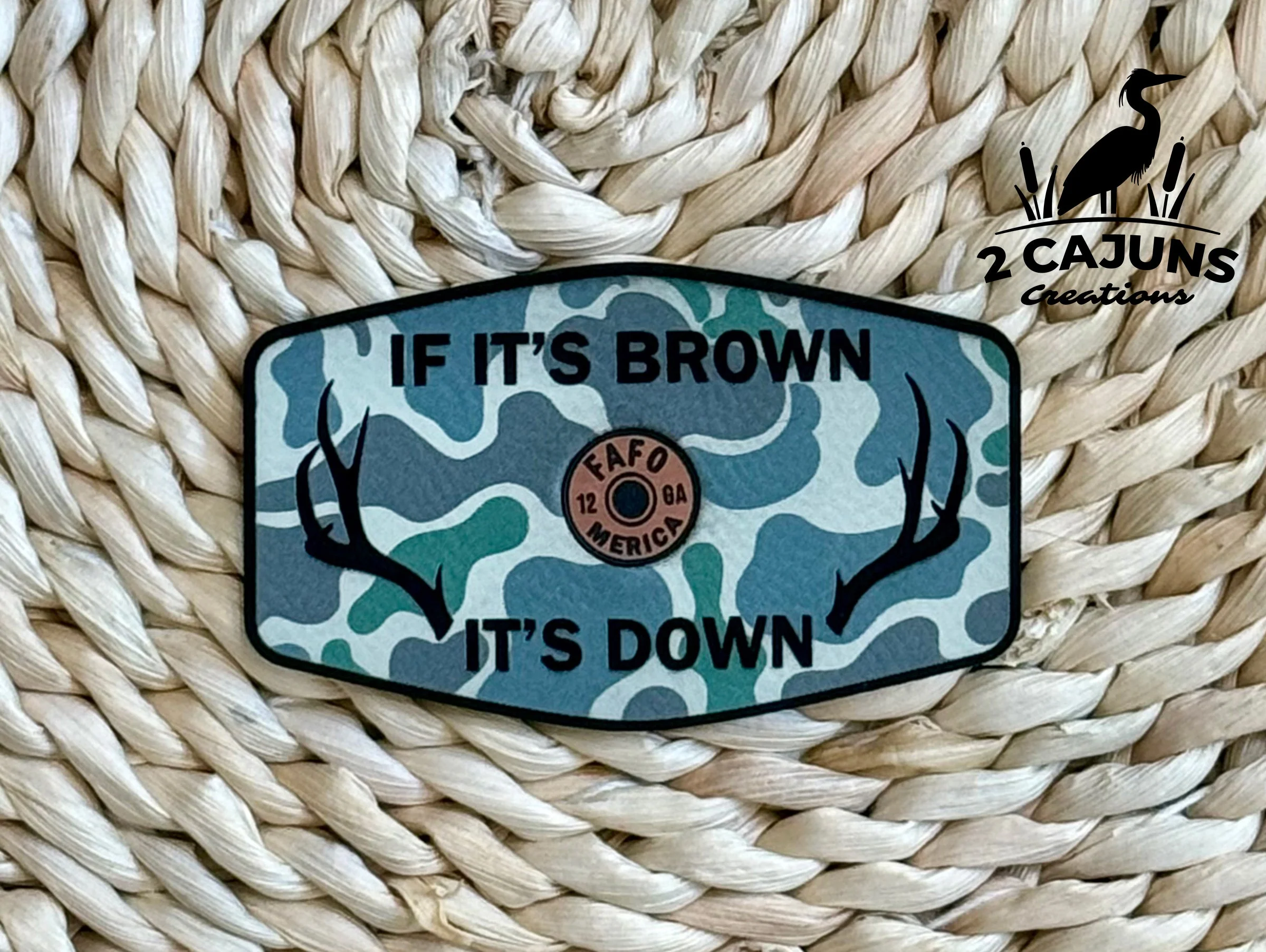 If It's Brown It's Down Leatherette Hat Patch with Copper Acrylic Shell Insert - FAFO Edition - 3 Colors Available - Image 3