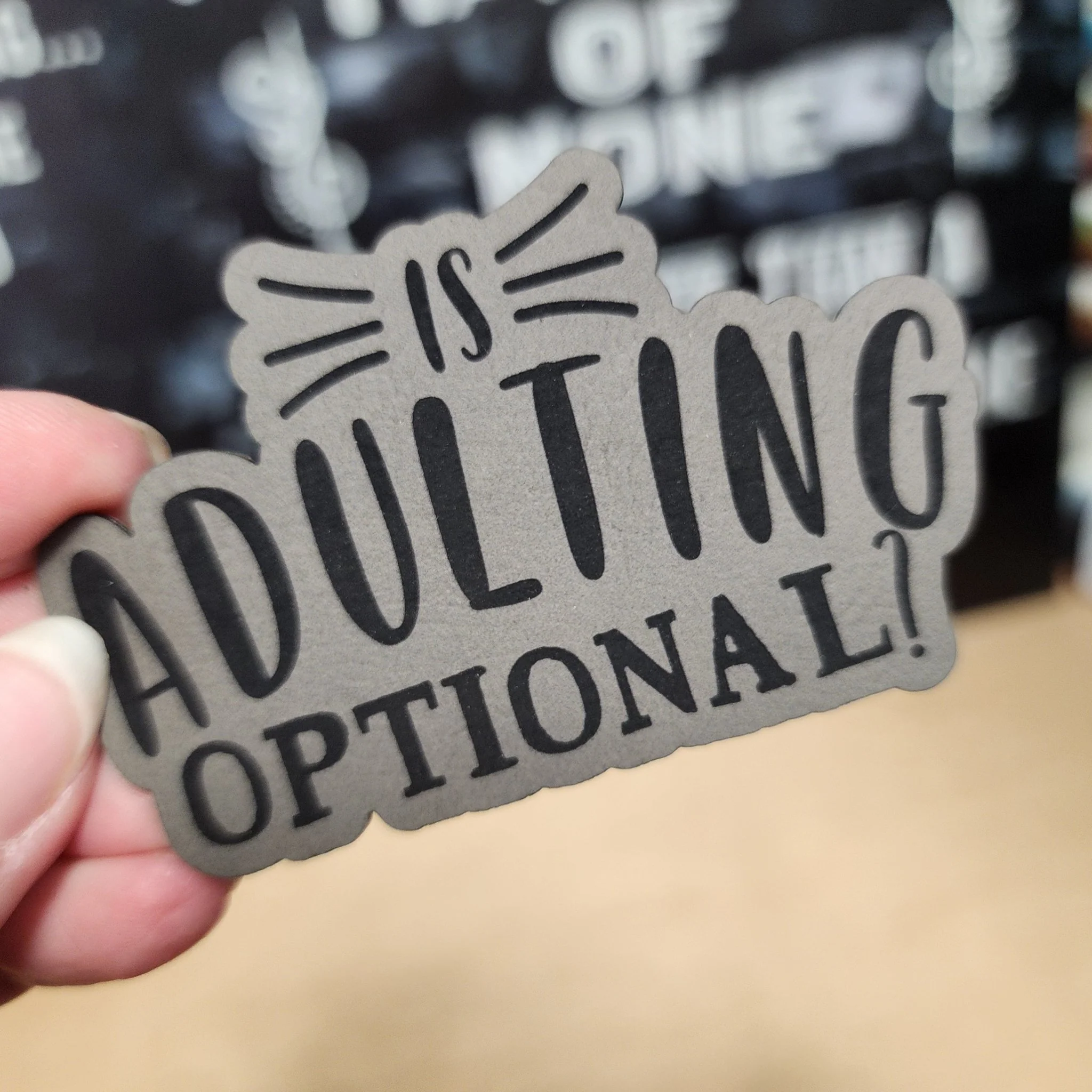 Is Adulting Optional? (Grey) Engraved Leatherette Hat Patch - MR01