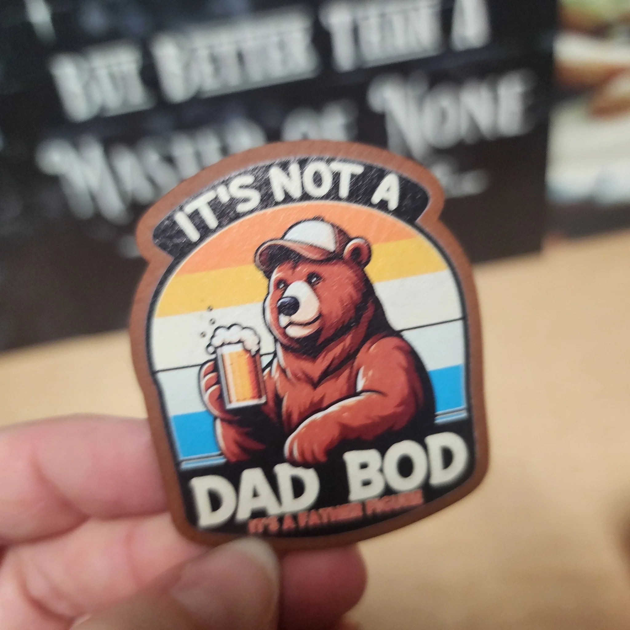 Its Not a Dad Bod Bear UV Printed Leatherette Hat Patch - MR01