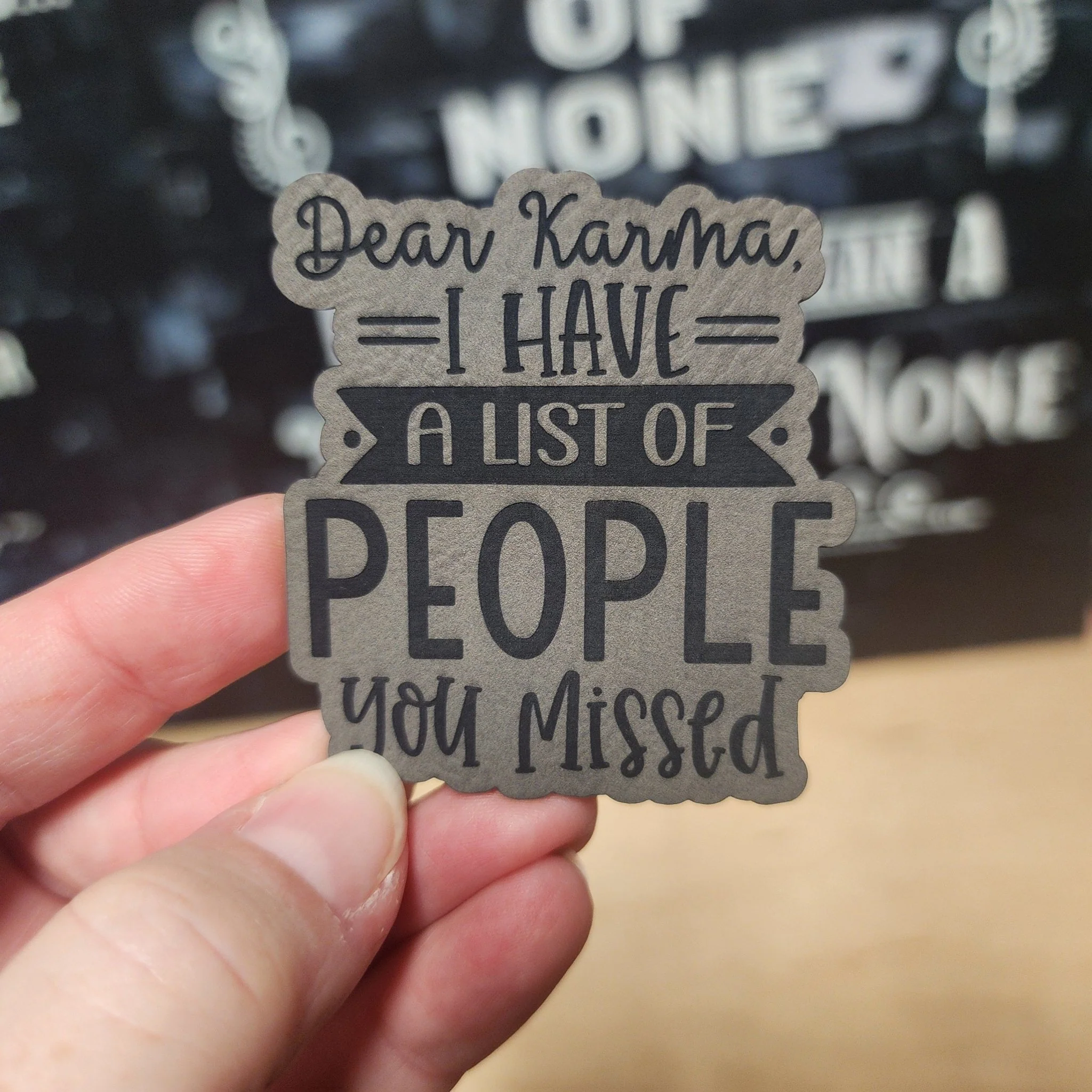 Karma's People List Engraved Leatherette Hat Patch - MR01
