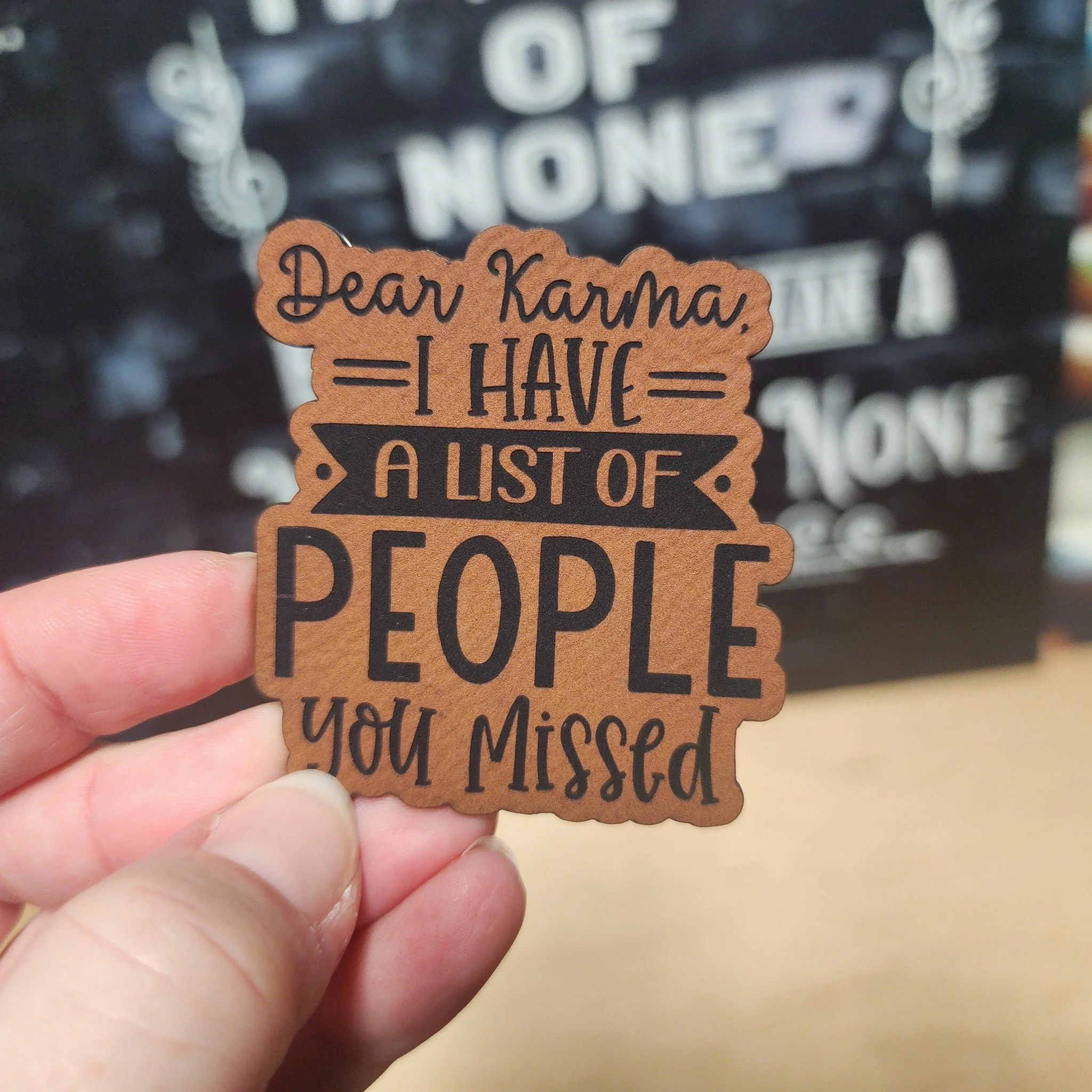 Karma's People List Engraved Leatherette Hat Patch - MR01 - Image 2
