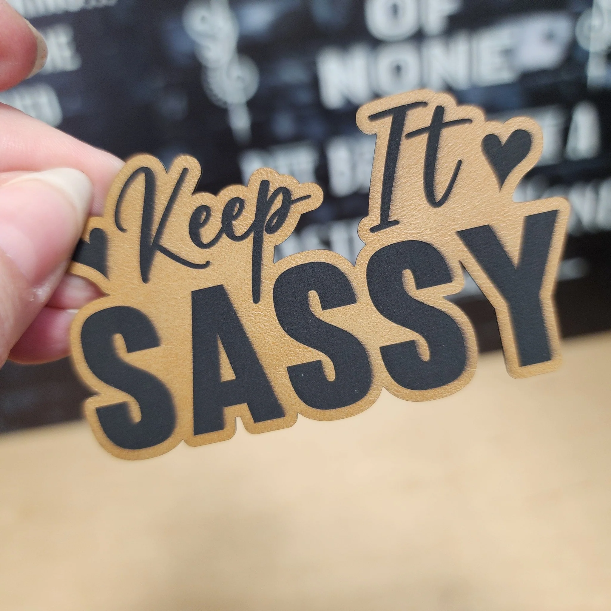 Keep It Sassy (Saddle Tan) Engraved Leatherette Hat Patch - MR01