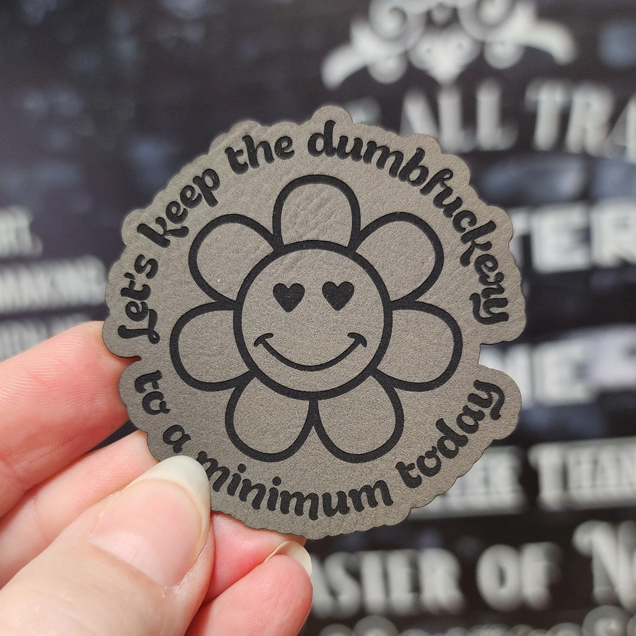 Keep It to a Minimum Flower (Saddle Tan) Engraved Leatherette Hat Patch - MR01 - Image 2