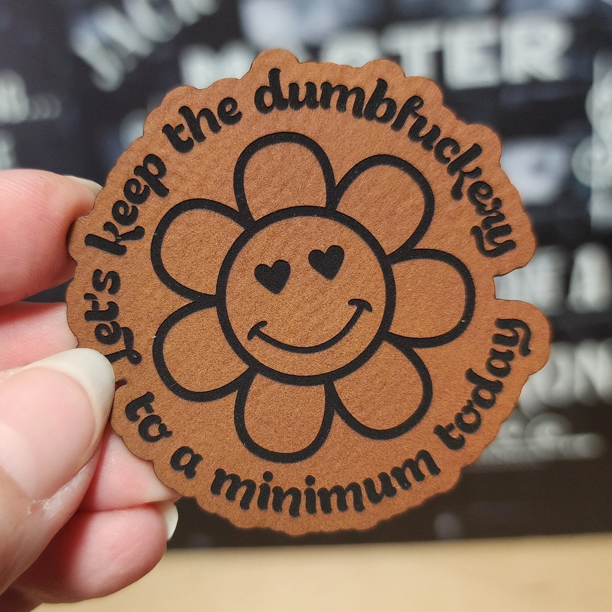 Keep It to a Minimum Flower (Saddle Tan) Engraved Leatherette Hat Patch - MR01 - Image 3