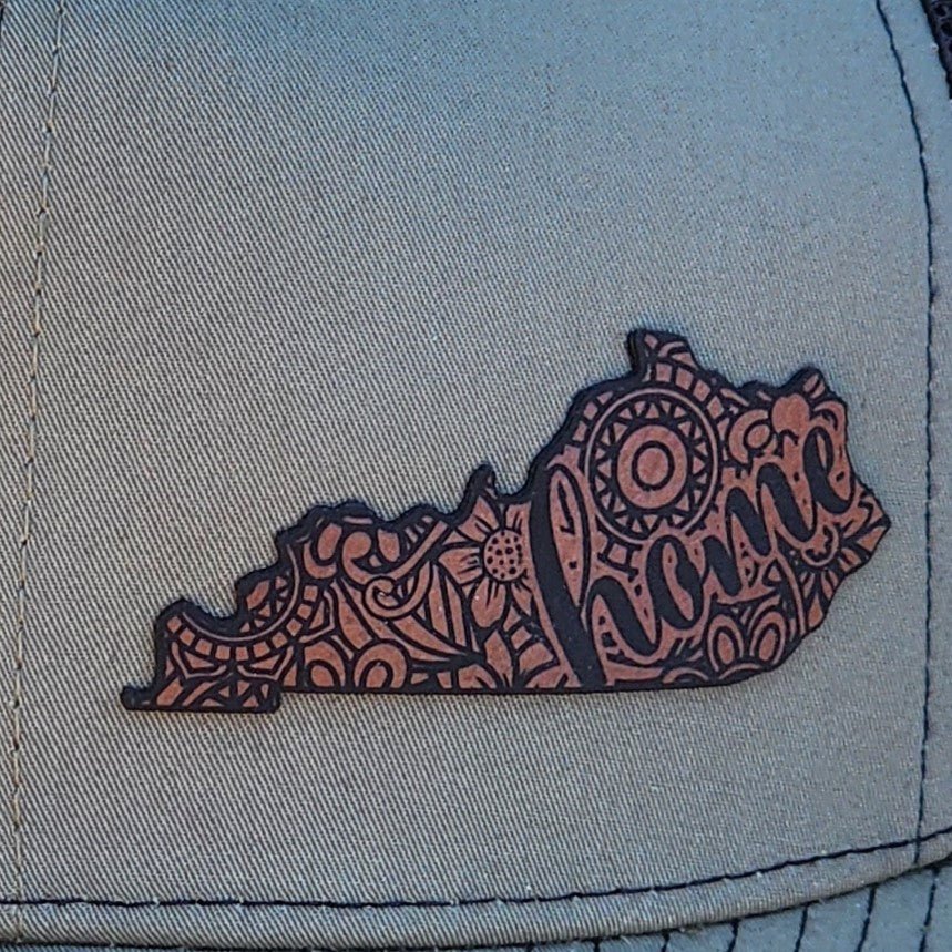 Kentucky Mandala Floral Engraved Leatherette Hat Patch - MR01