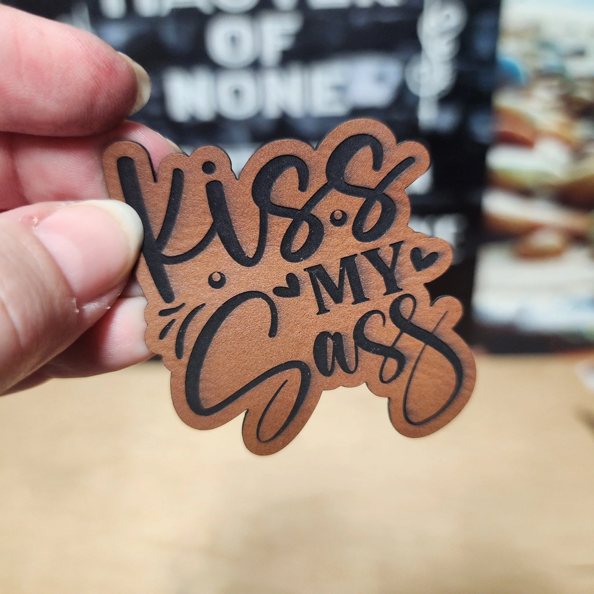 Kiss My Sass (Rawhide) Engraved Leatherette Hat Patch - MR01