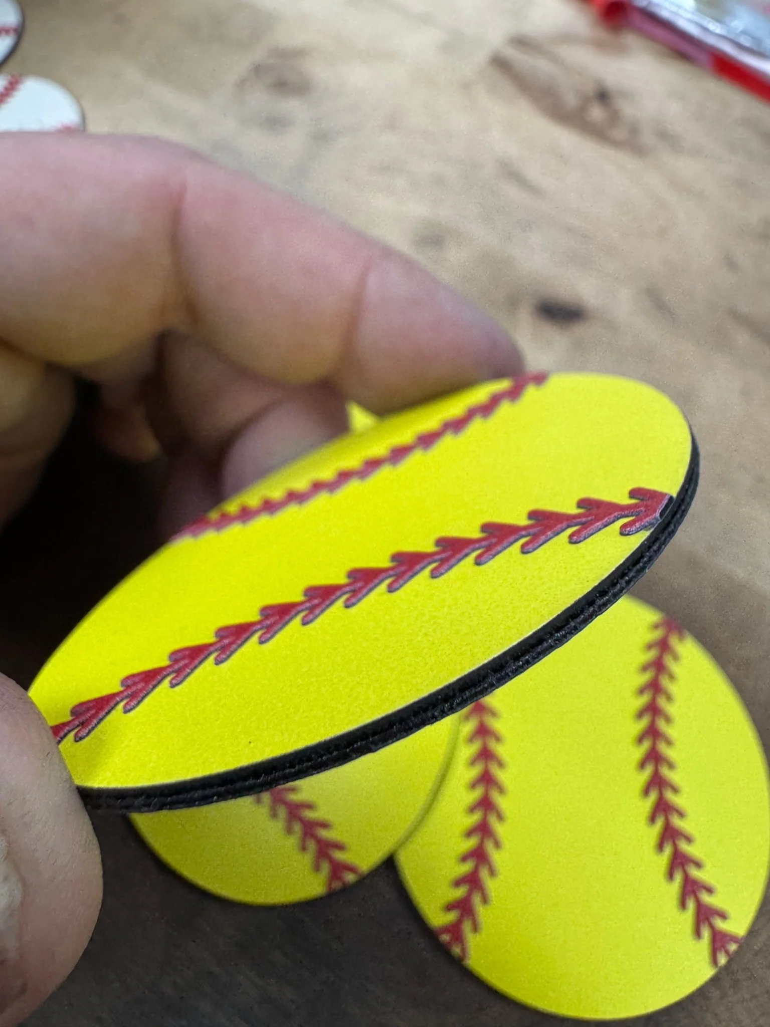 Leatherette softball patch blank for engraving with raised stitching - Image 2