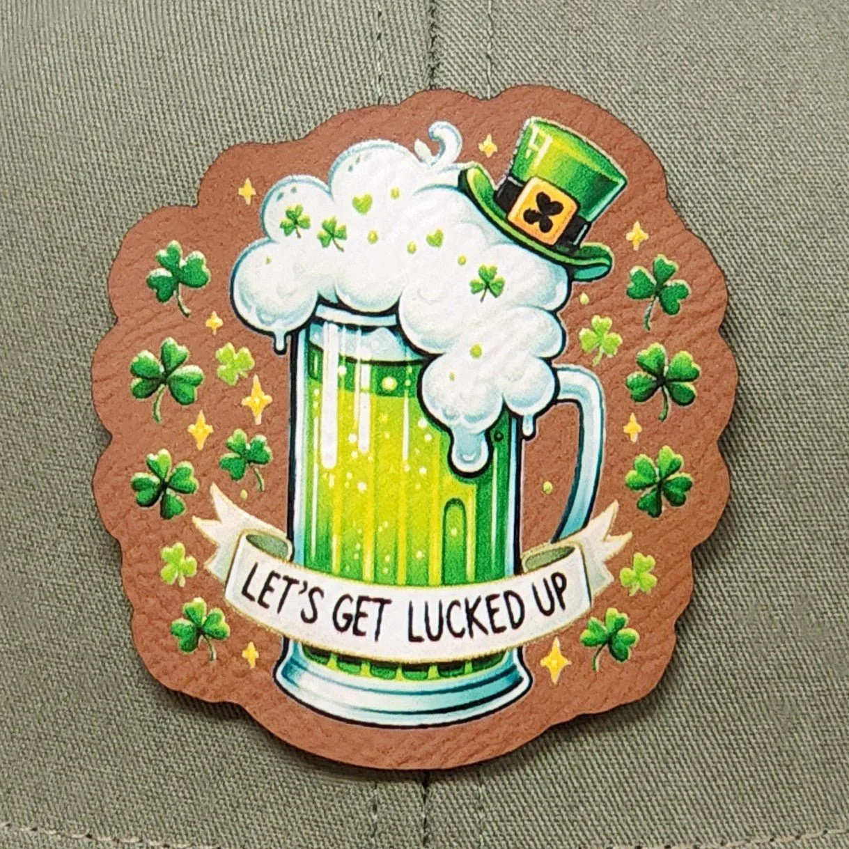 Lets Get Lucked Up UV Printed Leatherette Hat Patch - MR01