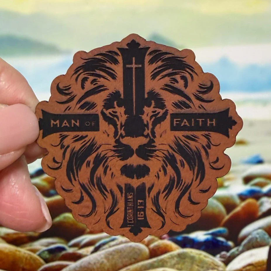 Lion Faith Engraved Leatherette Hat Patch - MR01