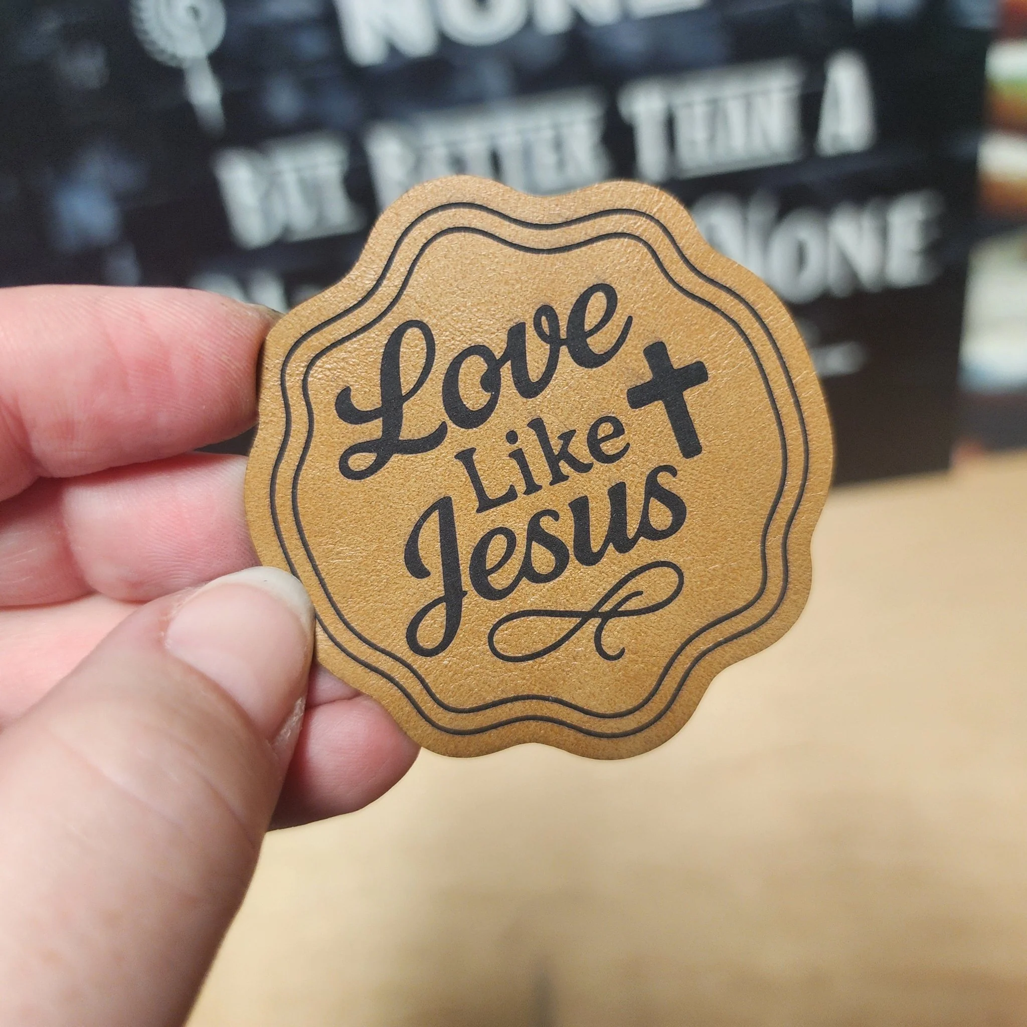 Love Like Jesus (Saddle Tan) Engraved Leatherette Hat Patch - MR01