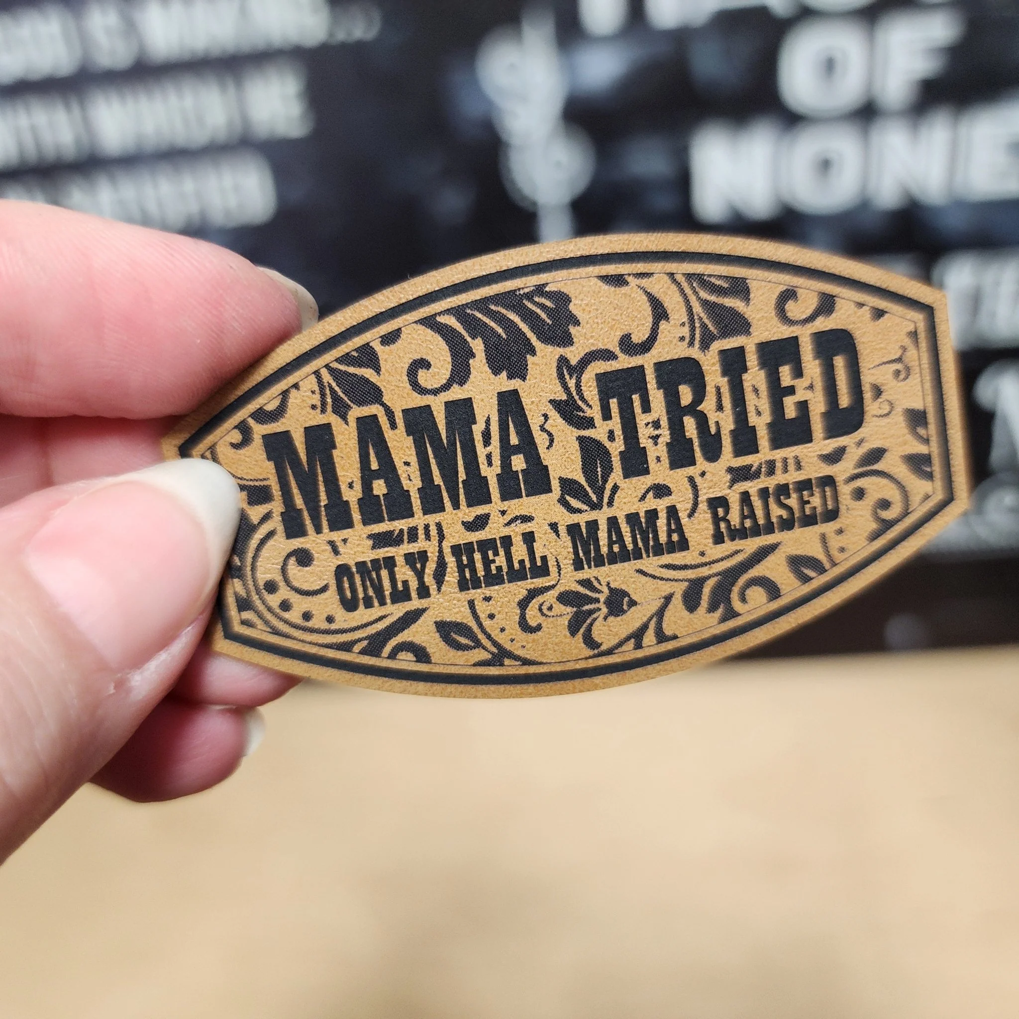 Mama Tried Tooled (Saddle Tan) Engraved Leatherette Hat Patch - MR01