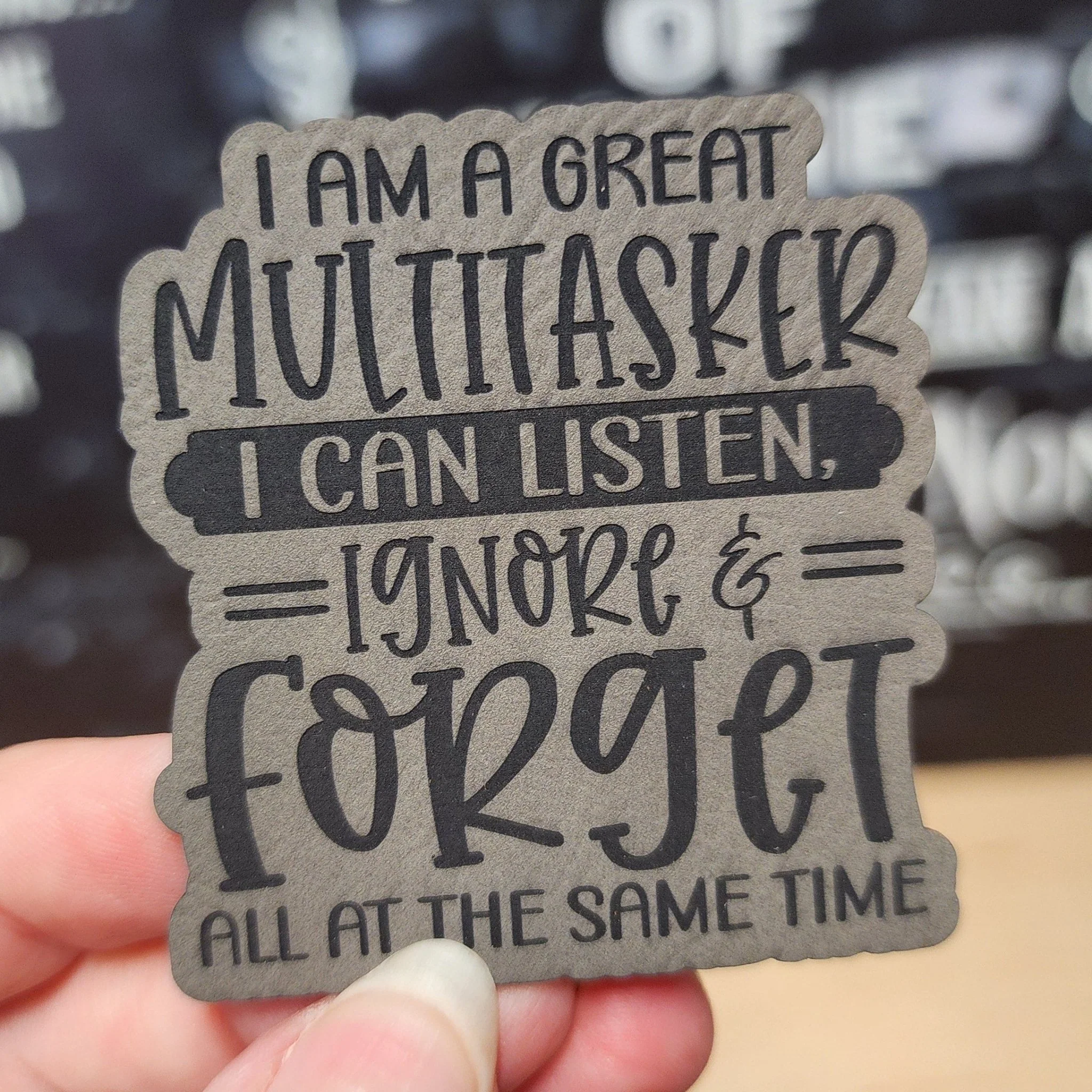 Master Multitasker (Grey) Engraved Leatherette Hat Patch - MR01