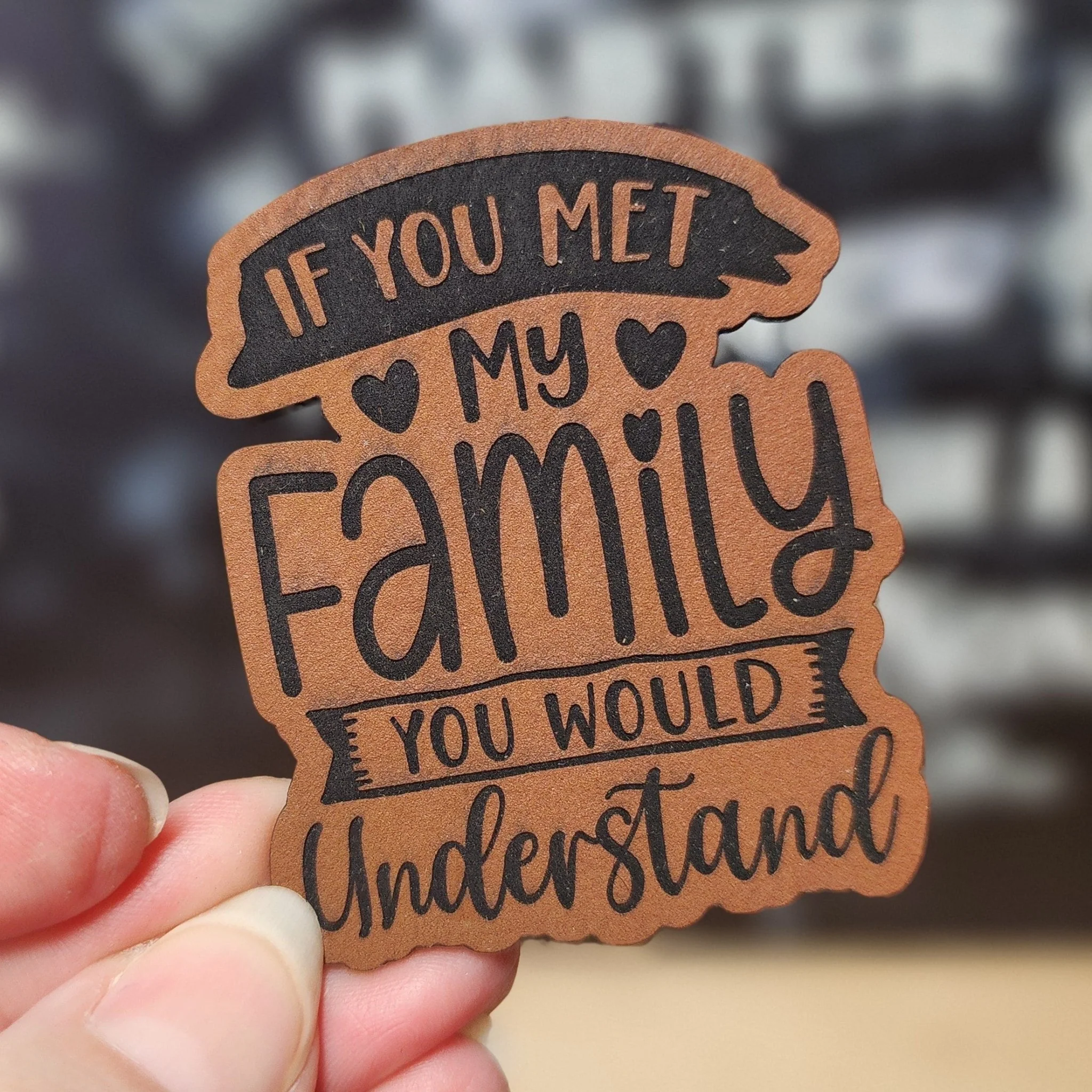 Meet My Family (Rawhide) Engraved Leatherette Hat Patch - MR01