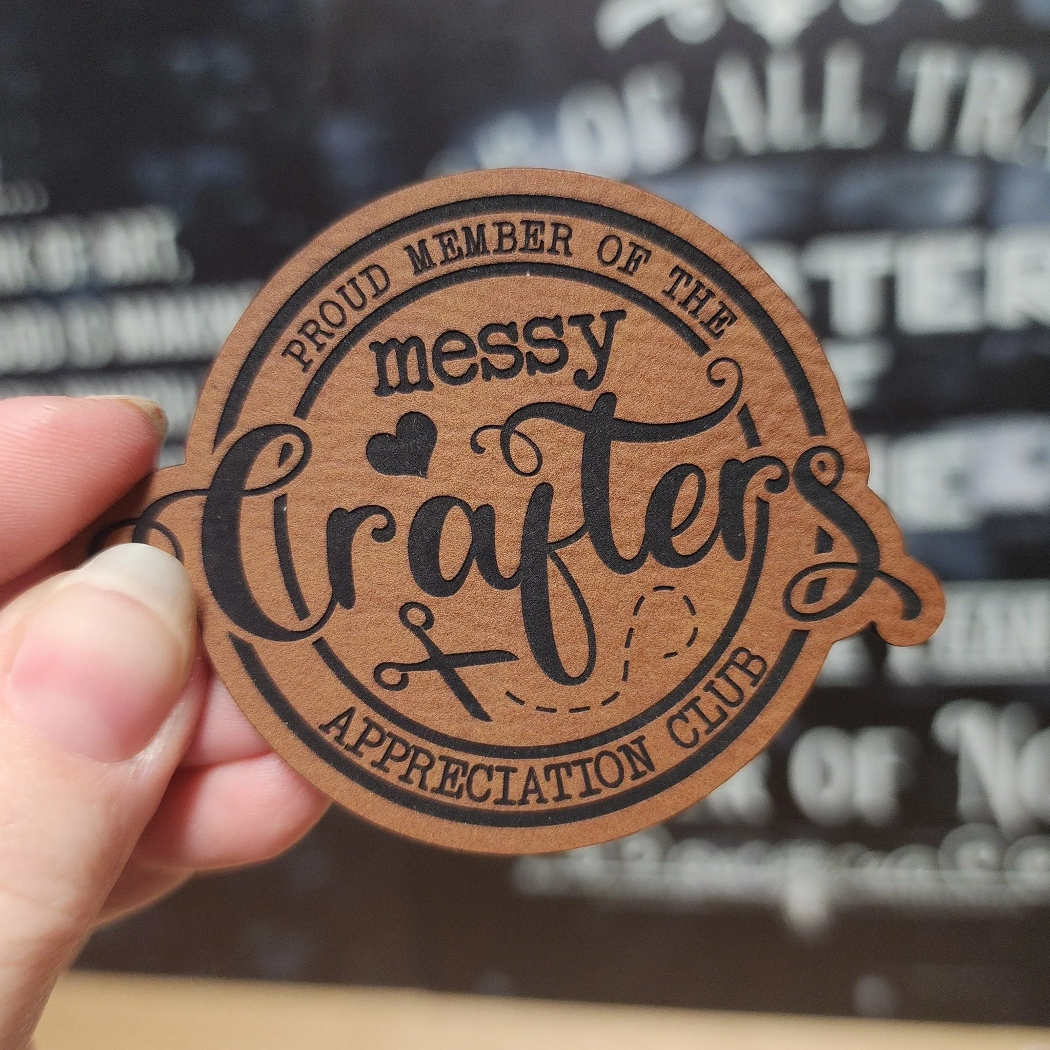 Messy Crafters Appreciation Club (Rawhide) Engraved Leatherette Hat Patch - MR01
