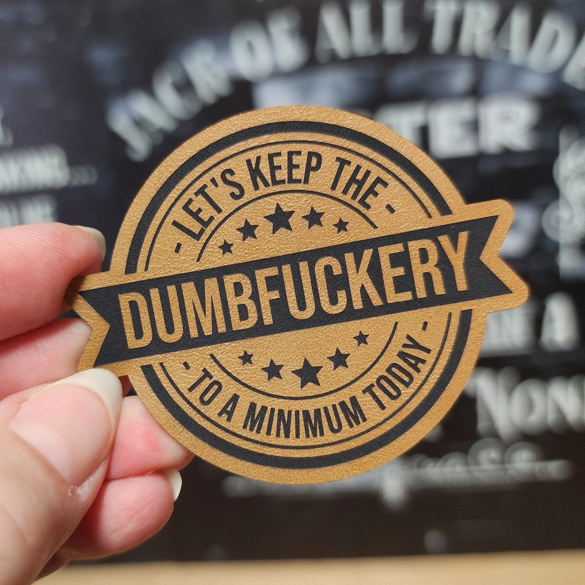 Minimize the Nonsense (Rawhide) Engraved Leatherette Hat Patch - MR01 - Image 2