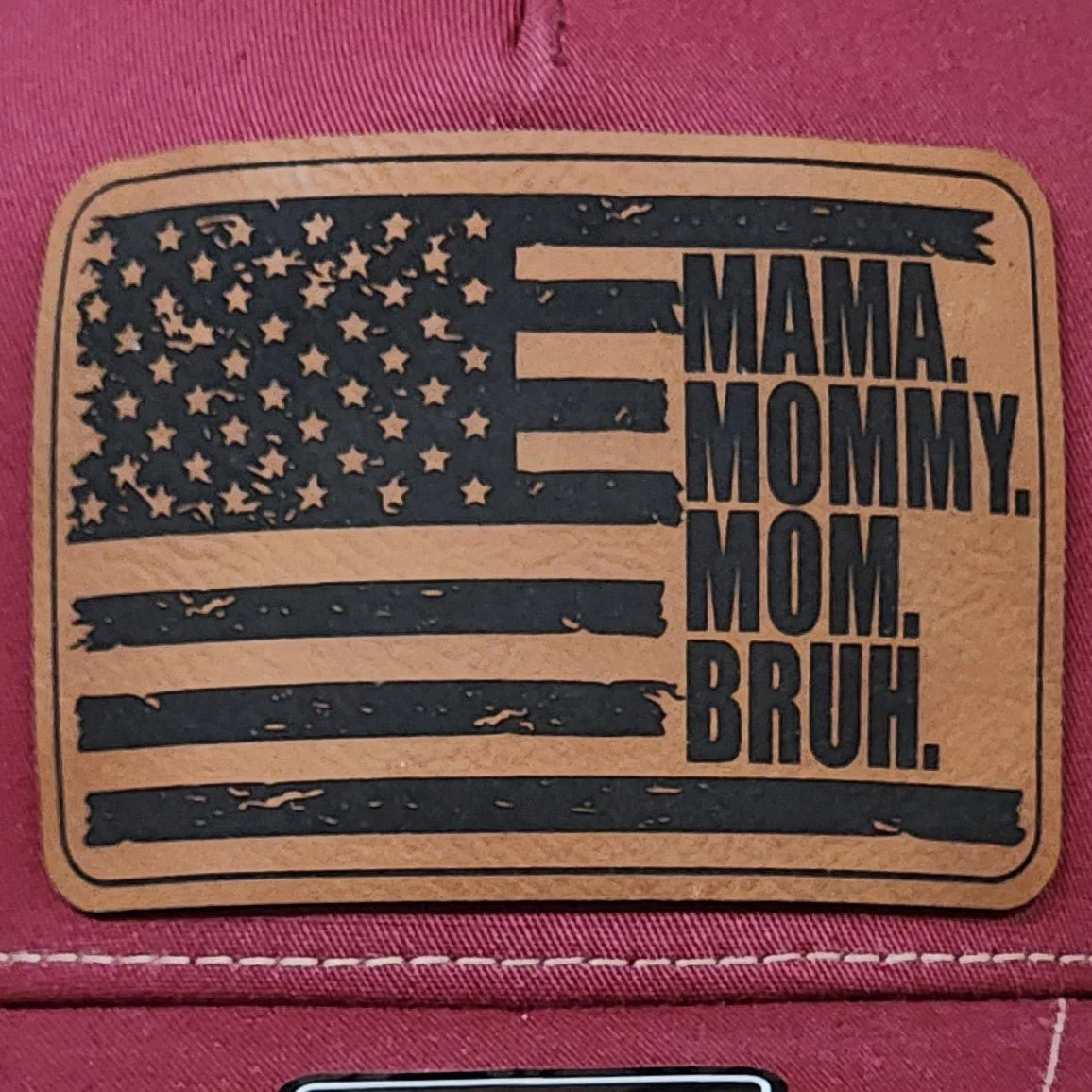 Mom Life Flag Engraved Leatherette Hat Patch - MR01