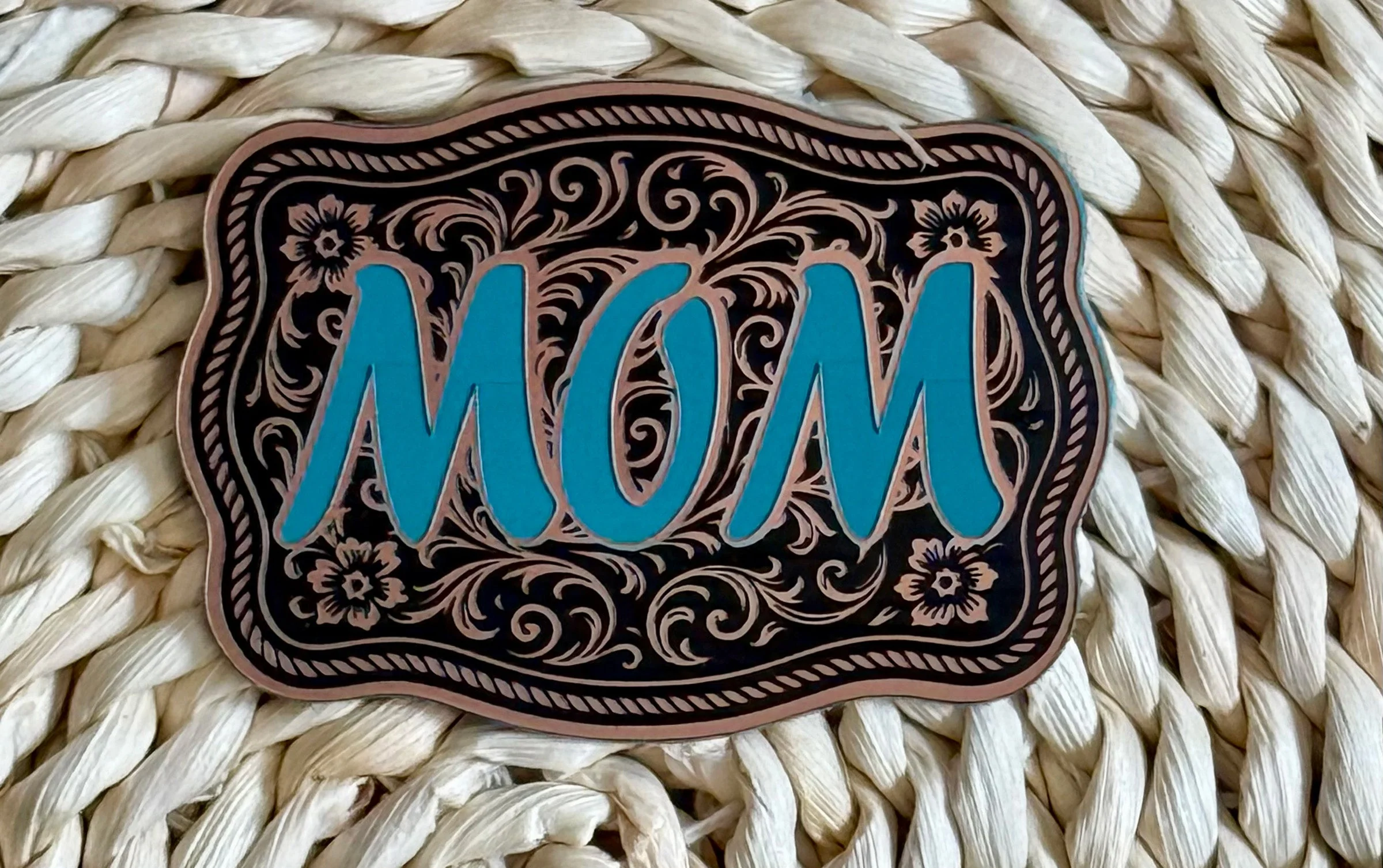 Mom Scroll Design Acrylic Laser Engraved Hat Patch - Image 2