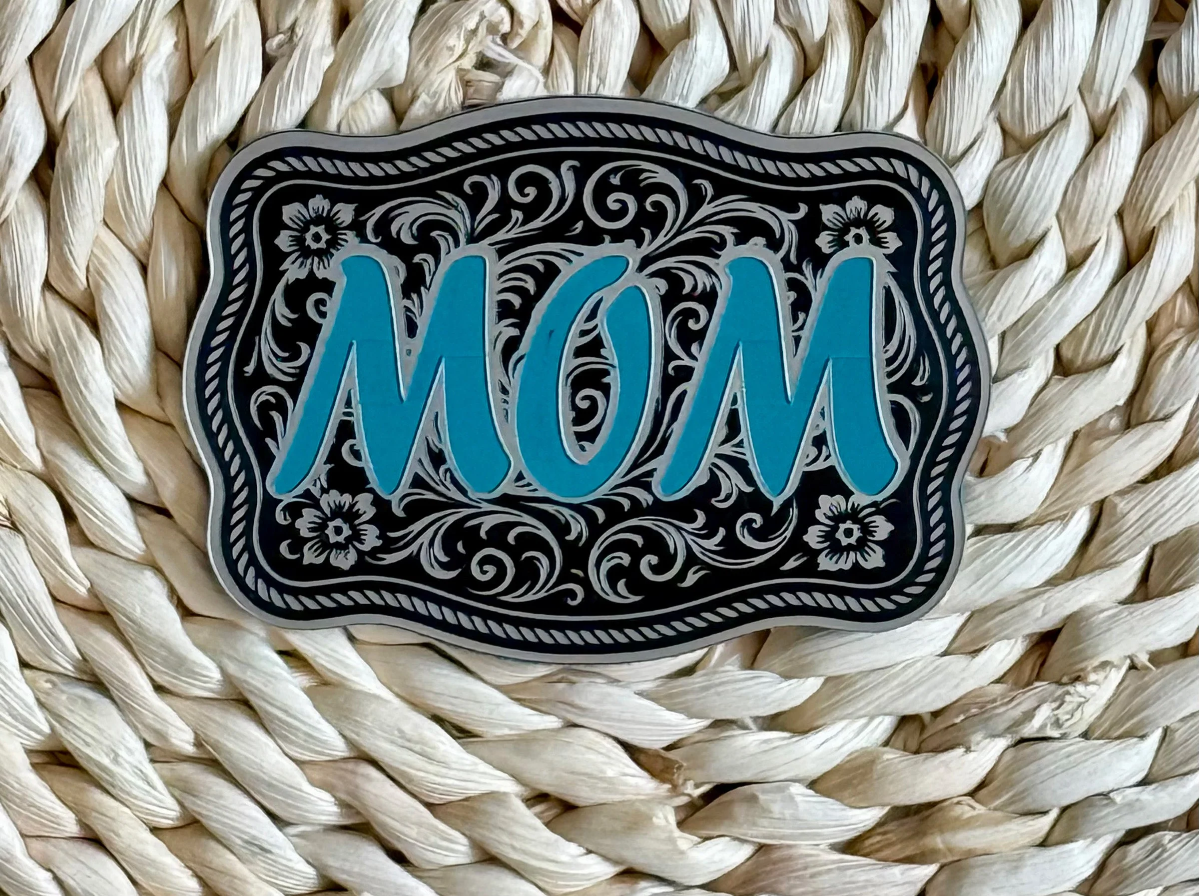 Mom Scroll Design Acrylic Laser Engraved Hat Patch - Image 3