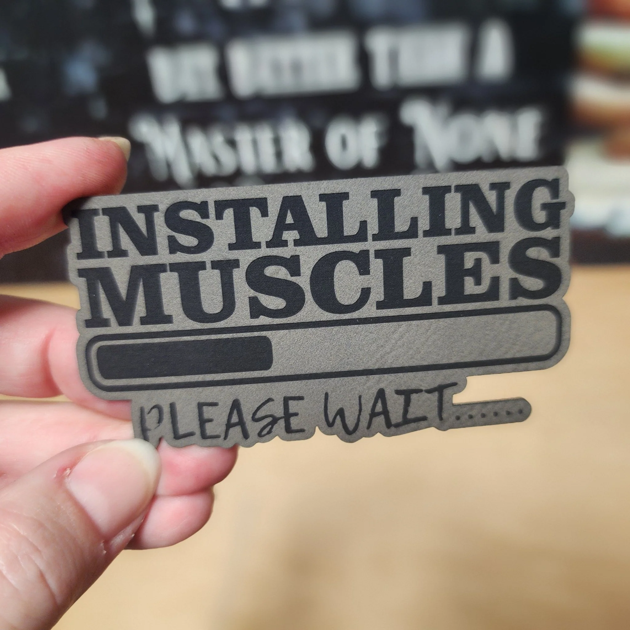 Muscle Installation in Progress (Grey) Engraved Leatherette Hat Patch - MR01