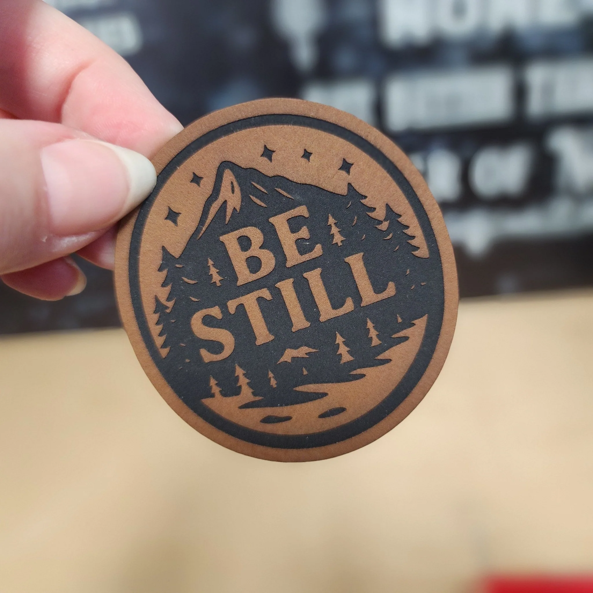 Nature Inspired Be Still (Rawhide) Engraved Leatherette Hat Patch - MR01