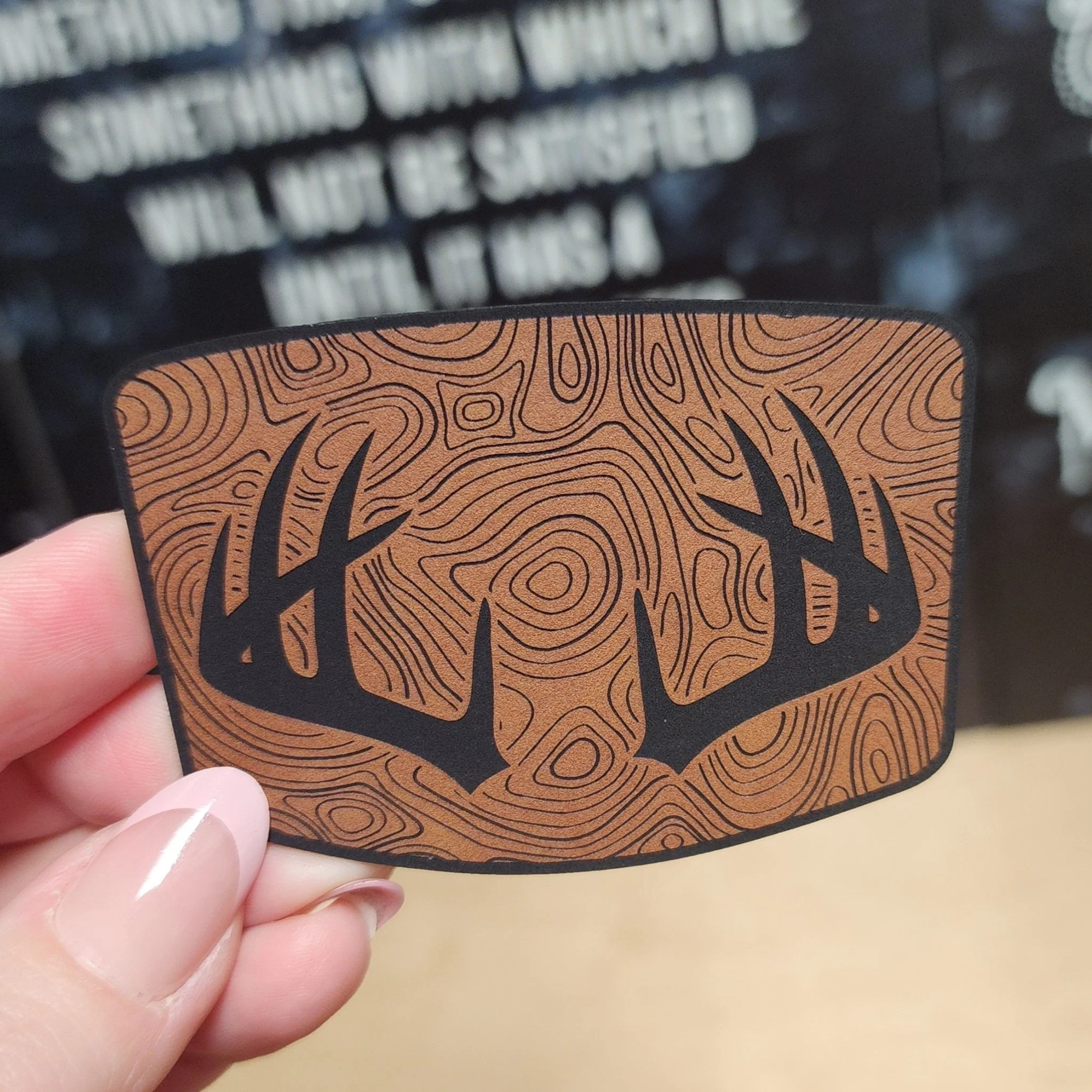 Nature's Terrain with Antlers Engraved Leatherette Hat Patch - MR01 - Image 2
